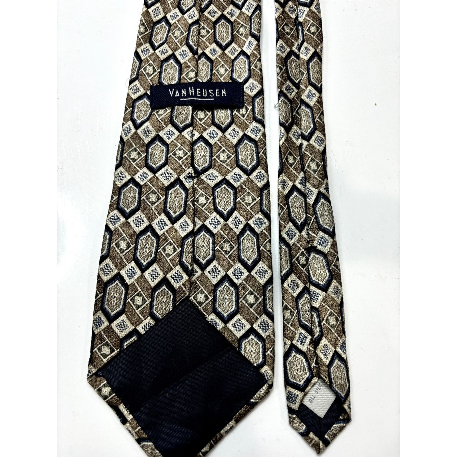 Van Heusen VAN HEUSEN 100% Silk Blue & Beige Abstract Pattern Neck Tie Size ONE SIZE - 3 Thumbnail