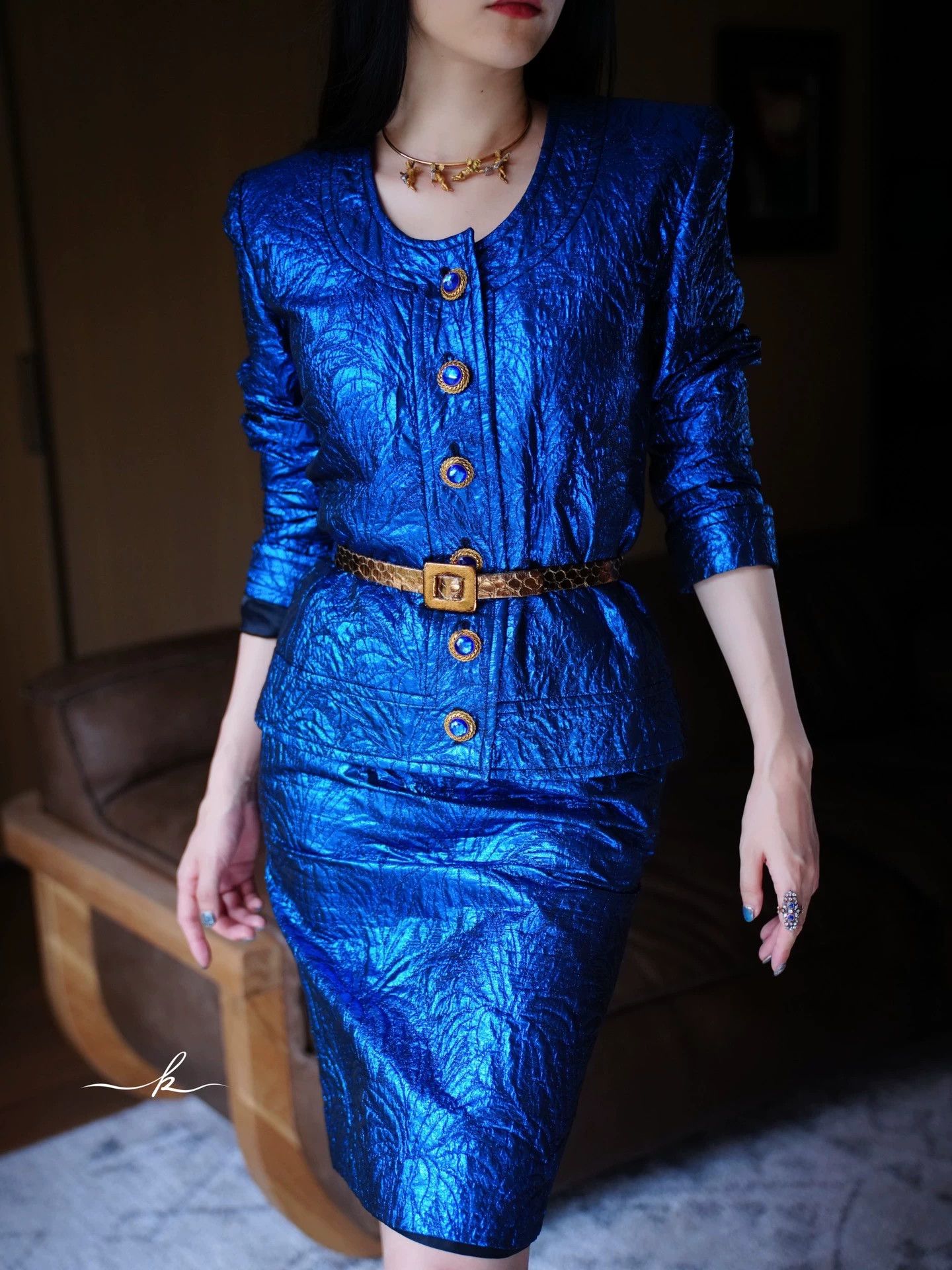Yves Saint Laurent YSL 1986 Runway Embossed Nishijin Suit & Skirt Set Size XS / US 0-2 / IT 36-38 - 8 Thumbnail