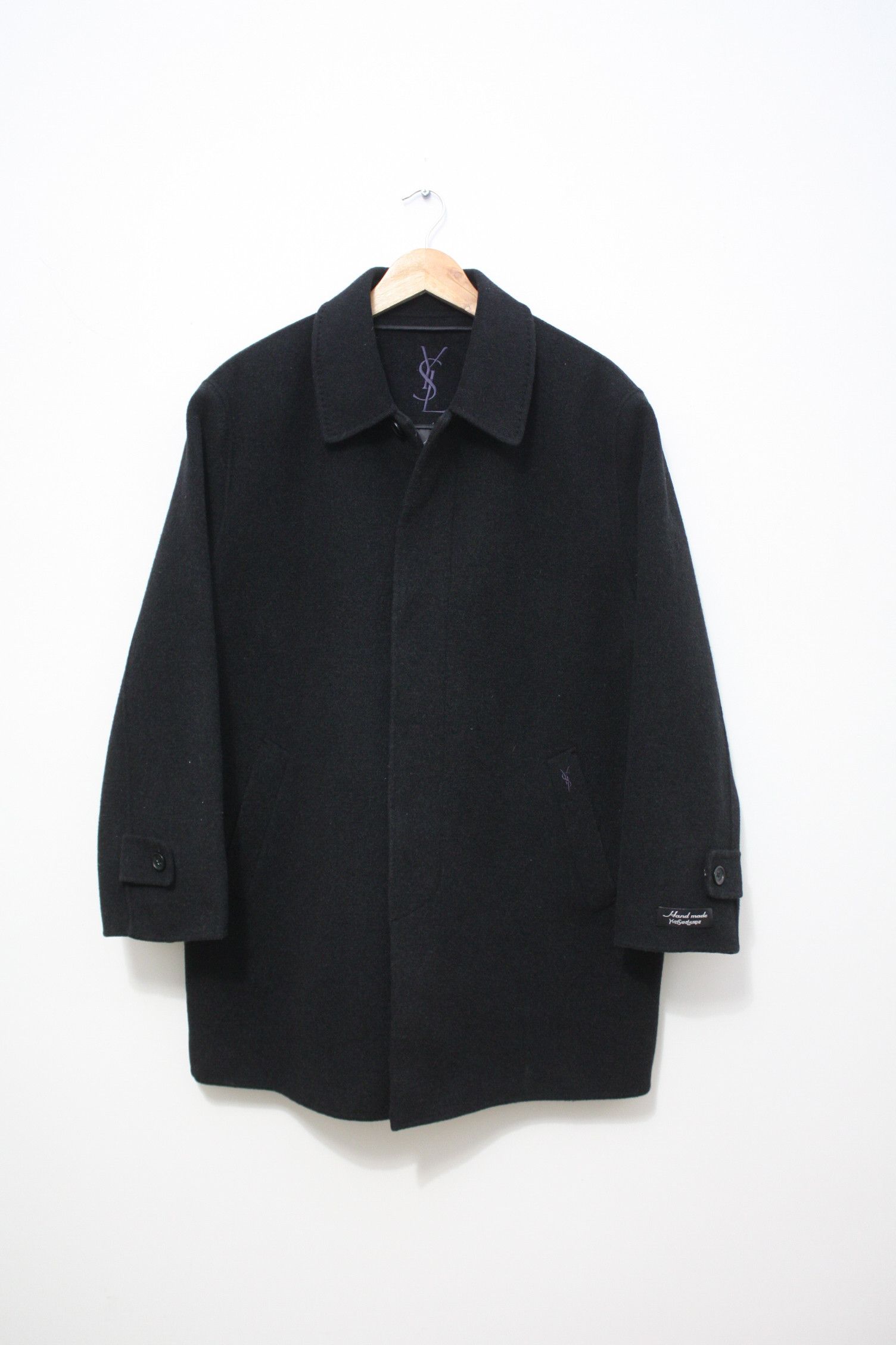 image of YVES Saint Laurent Black Vintage Wool Coat Men's Large