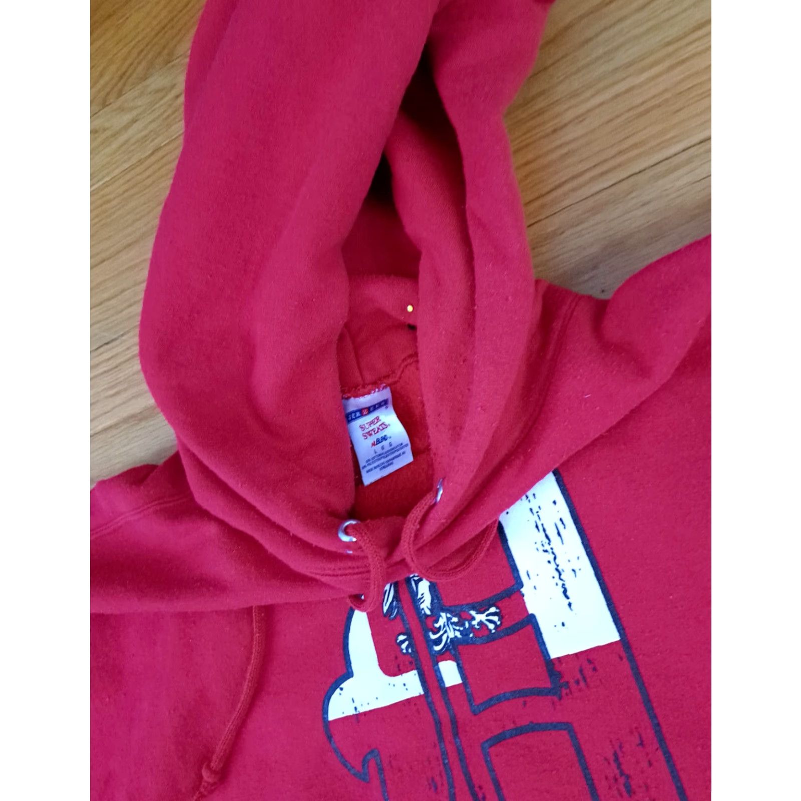Jerzees VINTAGE Polska in Detroit Printed Pullover Hooded Sweatshirt Jerzees Large L Red Unisex Adults Sweatshirt Hooded Pullover Sweatshirt Mens Womens Size US L / EU 52-54 / 3 - 3 Thumbnail