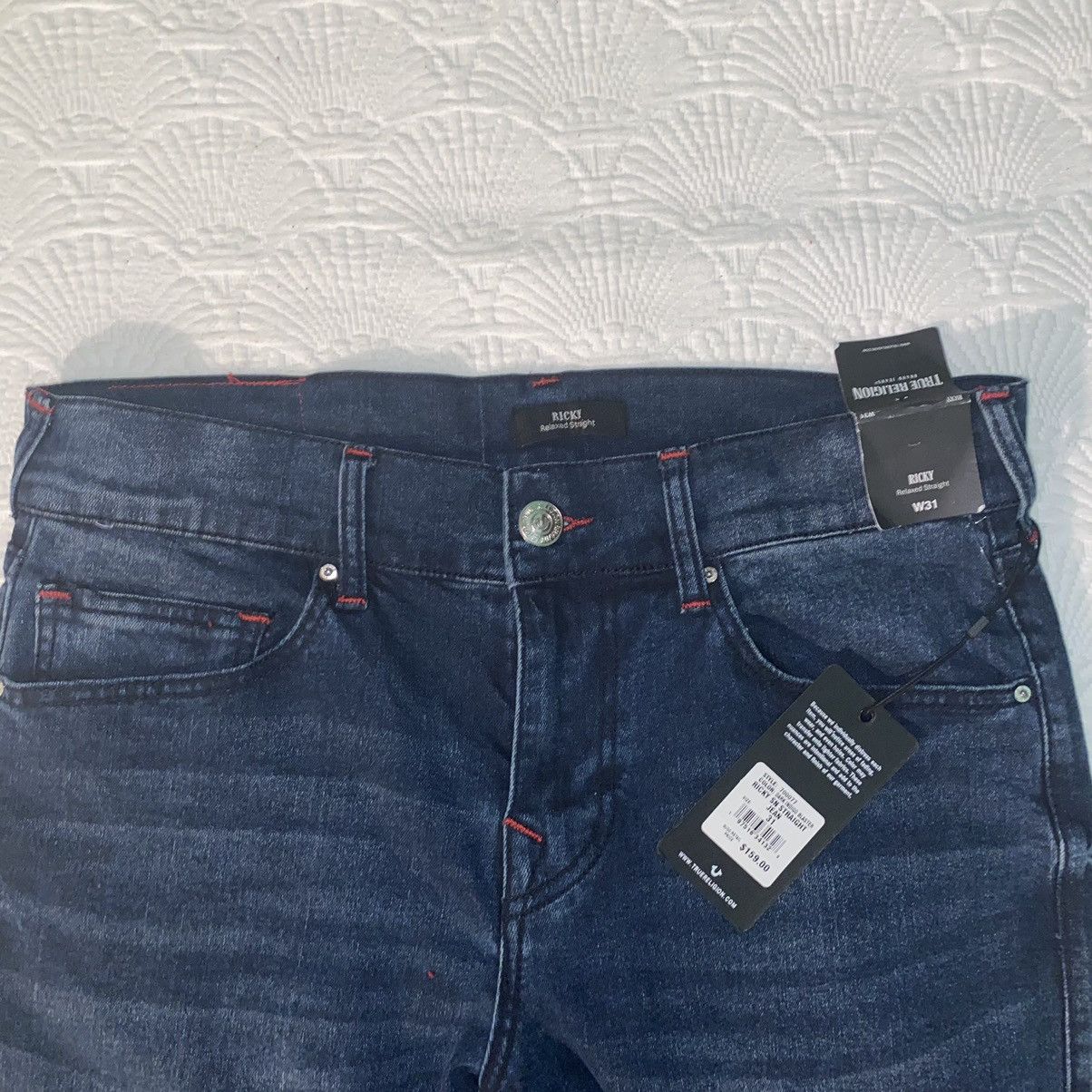 True Religion True Religion Jeans Ricky Relaxed Straight Blue/Red Stiching Size US 31 - 6 Thumbnail