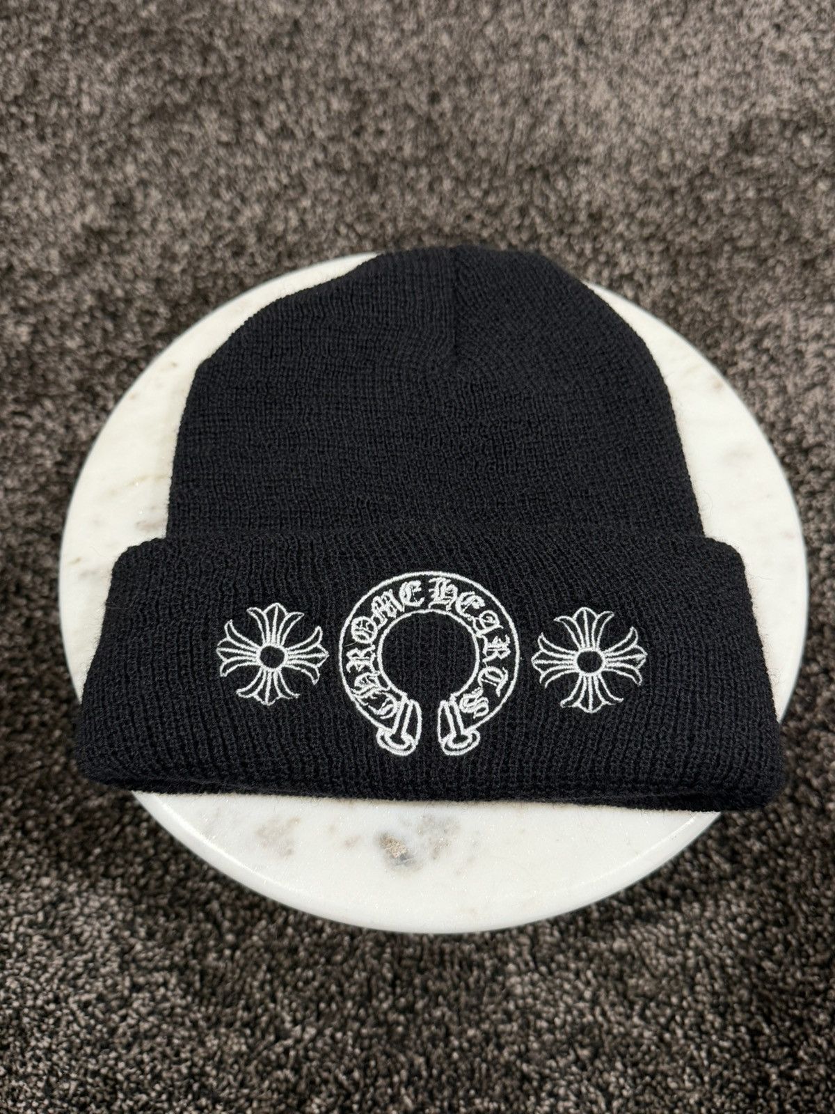 Chrome Hearts Chrome Hearts Horseshoe Logo Black Knit Beanie Hat Size ONE SIZE - 5 Thumbnail