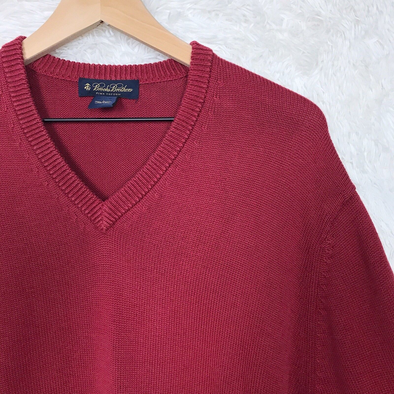 Brooks Brothers Brooks Brothers Pima Cotton Sweater Red V Neck Ribbed VTG L Size US L / EU 52-54 / 3 - 3 Thumbnail