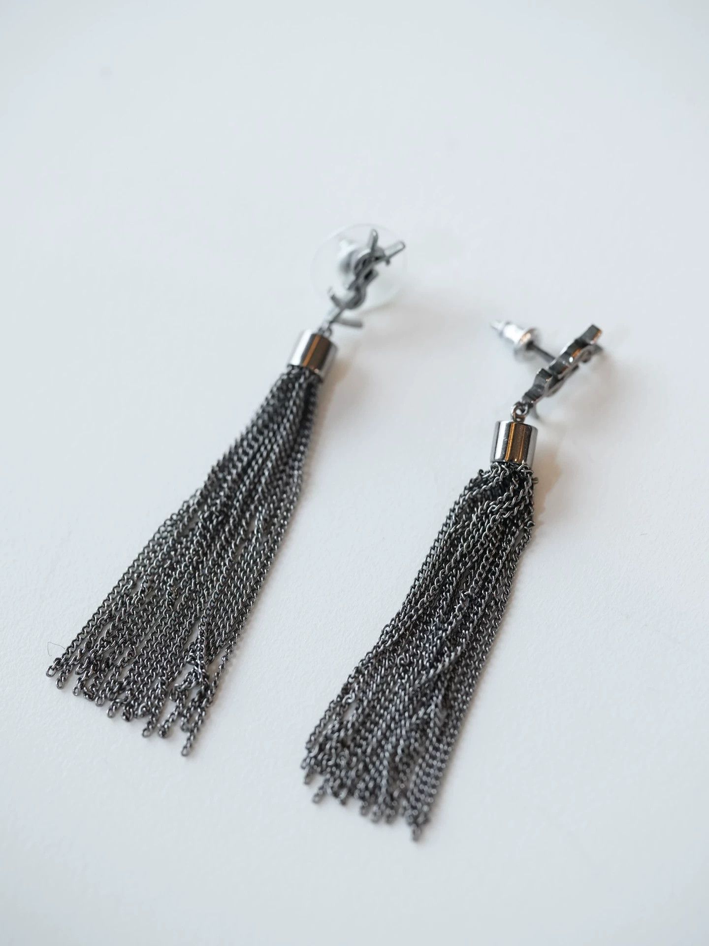 Yves Saint Laurent YSL Silver Letter Tassel Earrings Size ONE SIZE - 7 Thumbnail