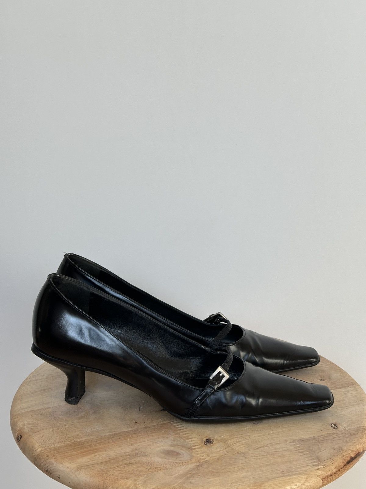 Prada Prada Black Leather Kitten Heel Pumps Mary Jane Buckle Size US 6 / IT 36 - 5 Thumbnail