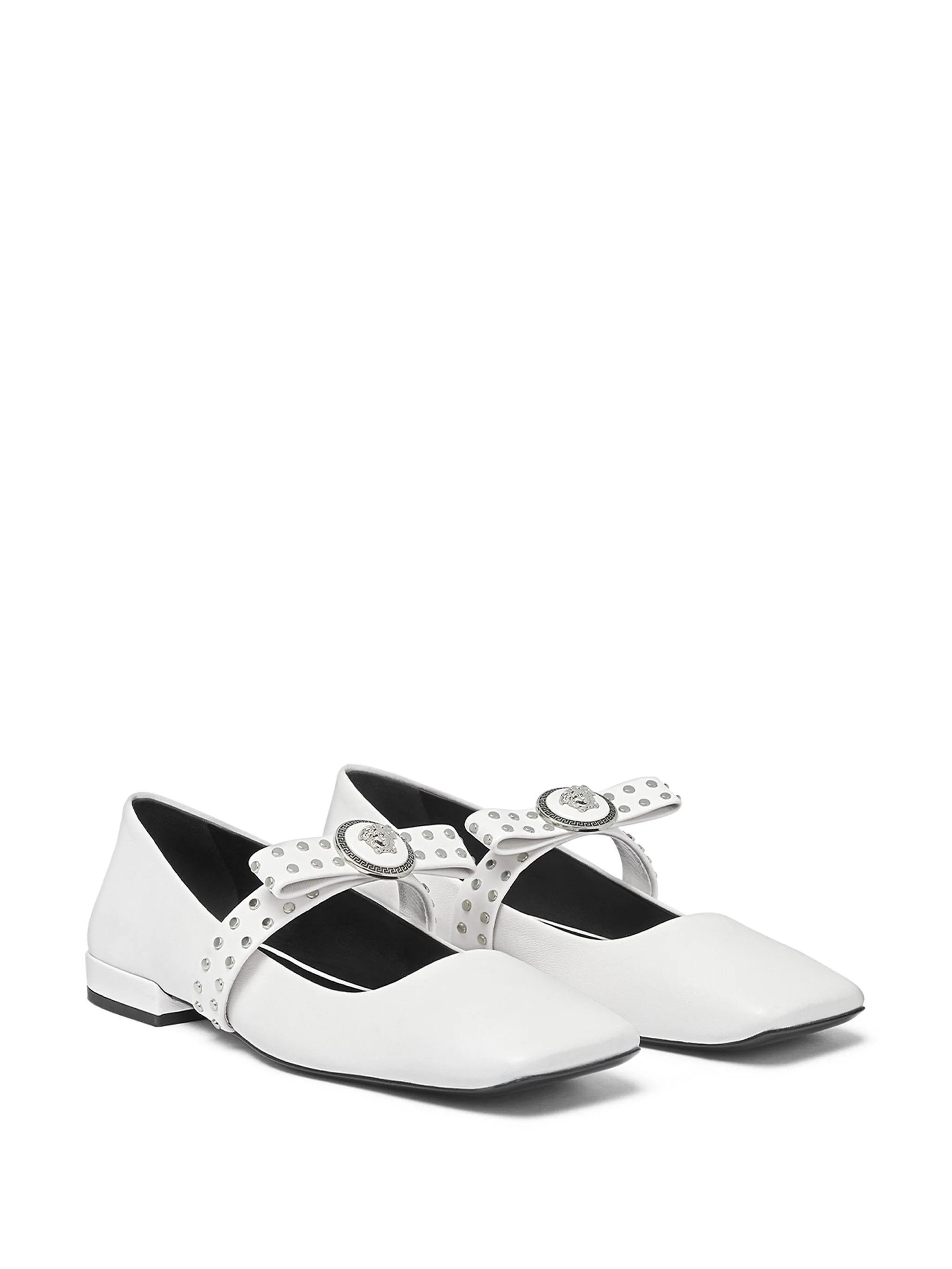 Versace o1s22i1n1024 Gianni Ribbon Studded Ballerina Flats Size US 7 / IT 37 - 2 Thumbnail