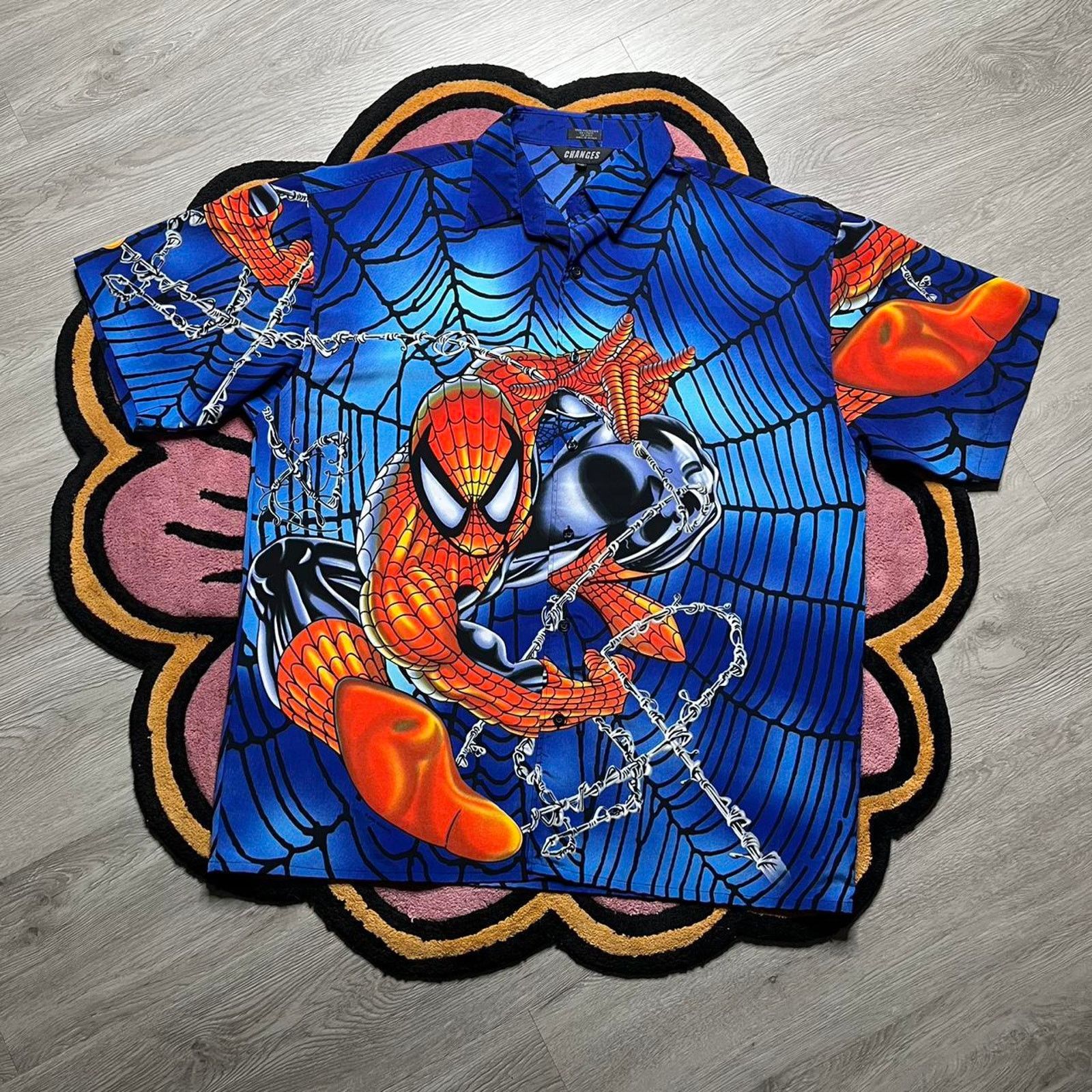 Vintage Y2K Marvel Spider Man All Over Print Button Up Shirt