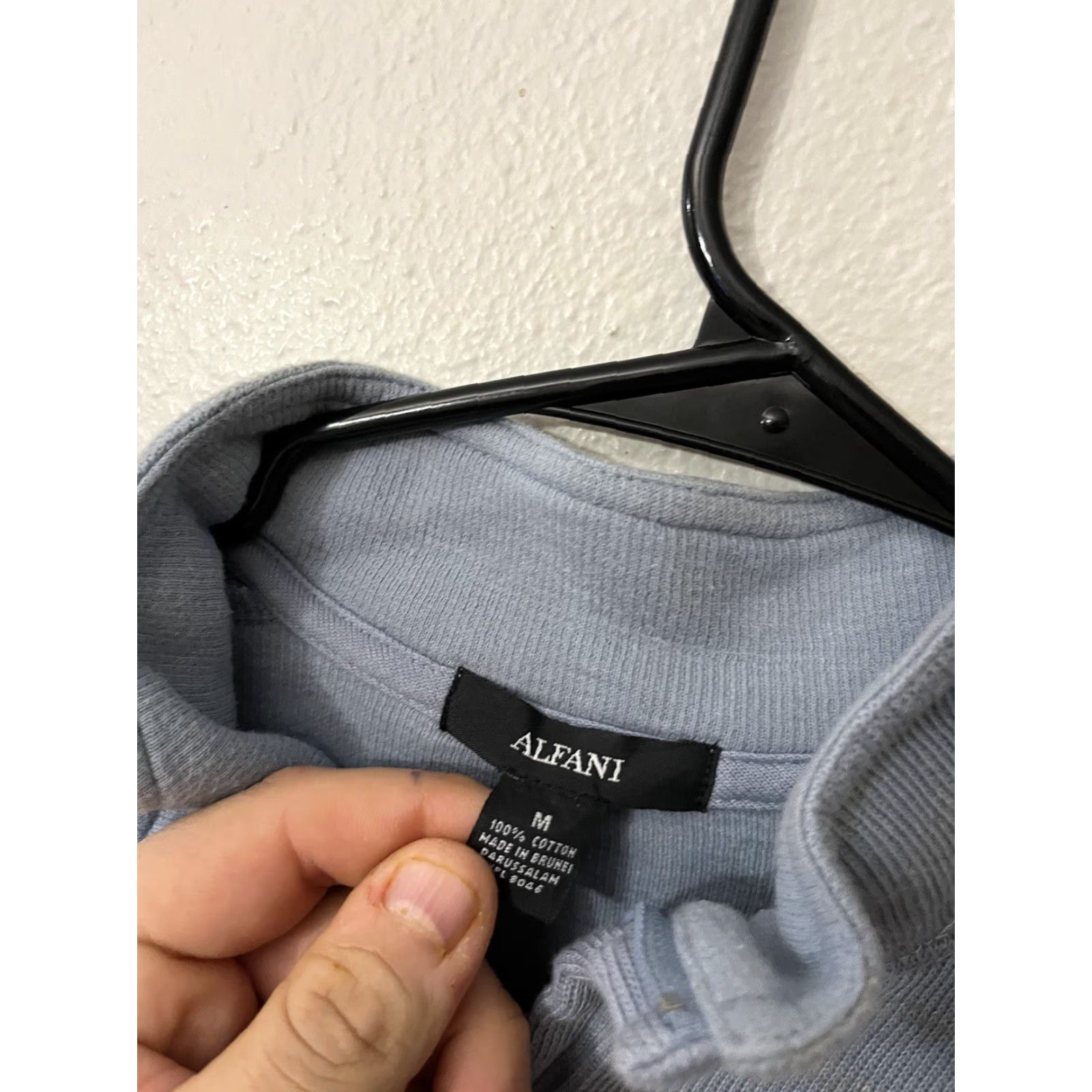 Alfani VINTAGE Alfani Sweater Shirt 1/4 Zip Mens Medium Blue Striped Cotton Pullover Zipper 90s Mens Size 40R - 3 Thumbnail