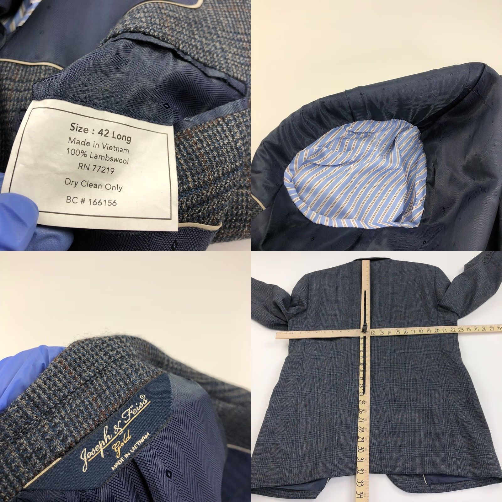 Joseph Joseph & Feiss Gold Houndstooth 42 Long 100% Lambs Wool Sport Coat Jacket Gray Size US XS / EU 42 / 0 - 9 Thumbnail