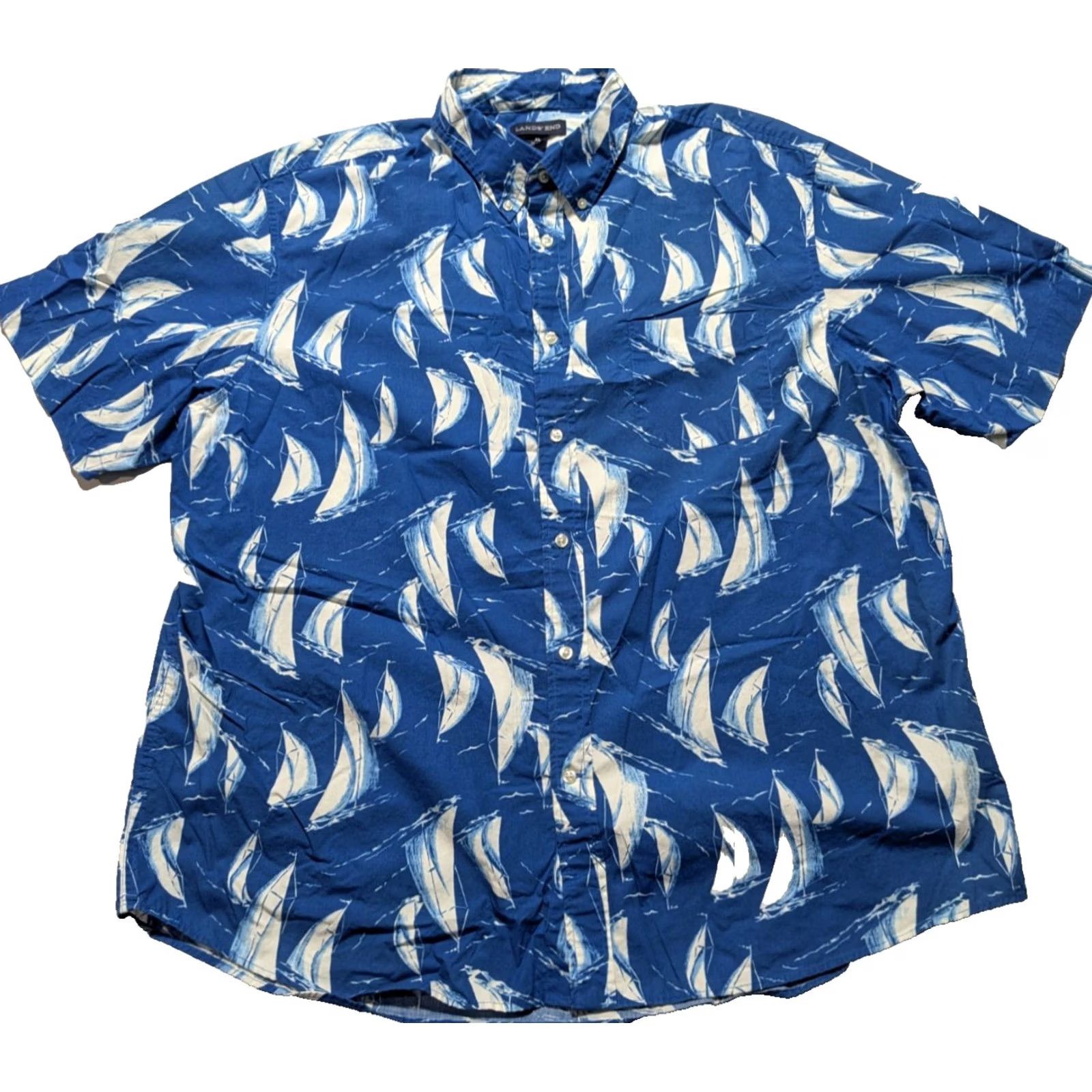 Lands' End Lands' End Blue SAIL BOAT AOP Shirt - Men XL 17-17.5 Traditional Fit Size US XL / EU 56 / 4 - 2 Thumbnail