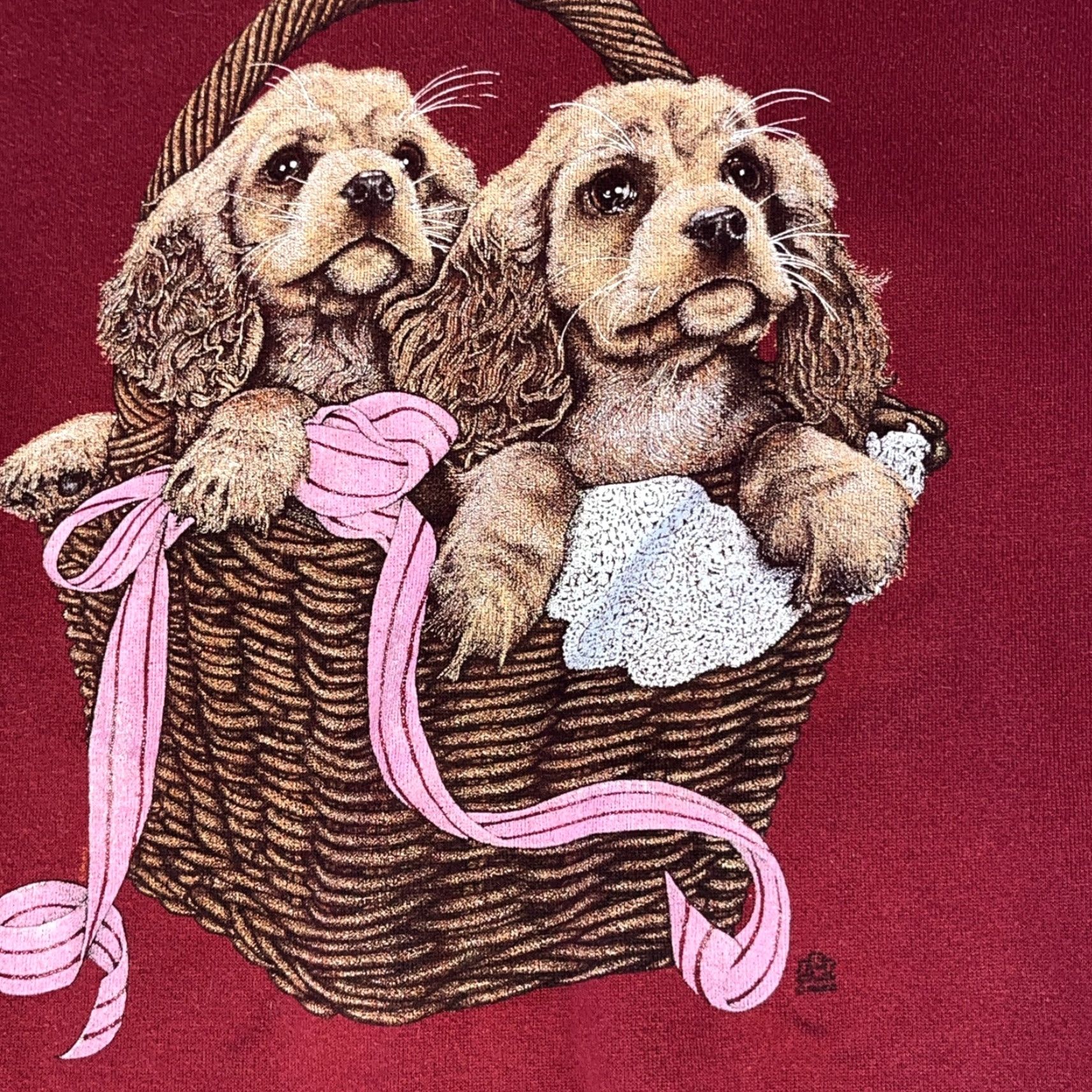 Asket Cotton Grove Sweatshirt L Red 90s Cocker Spaniel Grandma Dog Puppies In A Basket Round Crewneck Womens Large Size L / US 10 / IT 46 - 3 Thumbnail