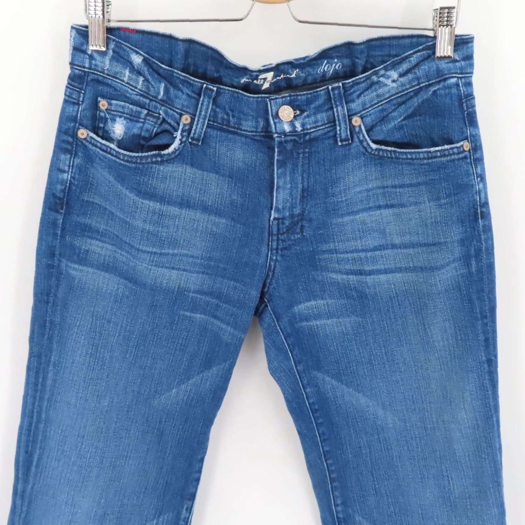 7 For All Mankind 7 For All Mankind Women Jeans Dojo Distressed Blue Denim 5-Pocket Pockets Bootcut Regular Size 29 Size 29" - 2 Thumbnail