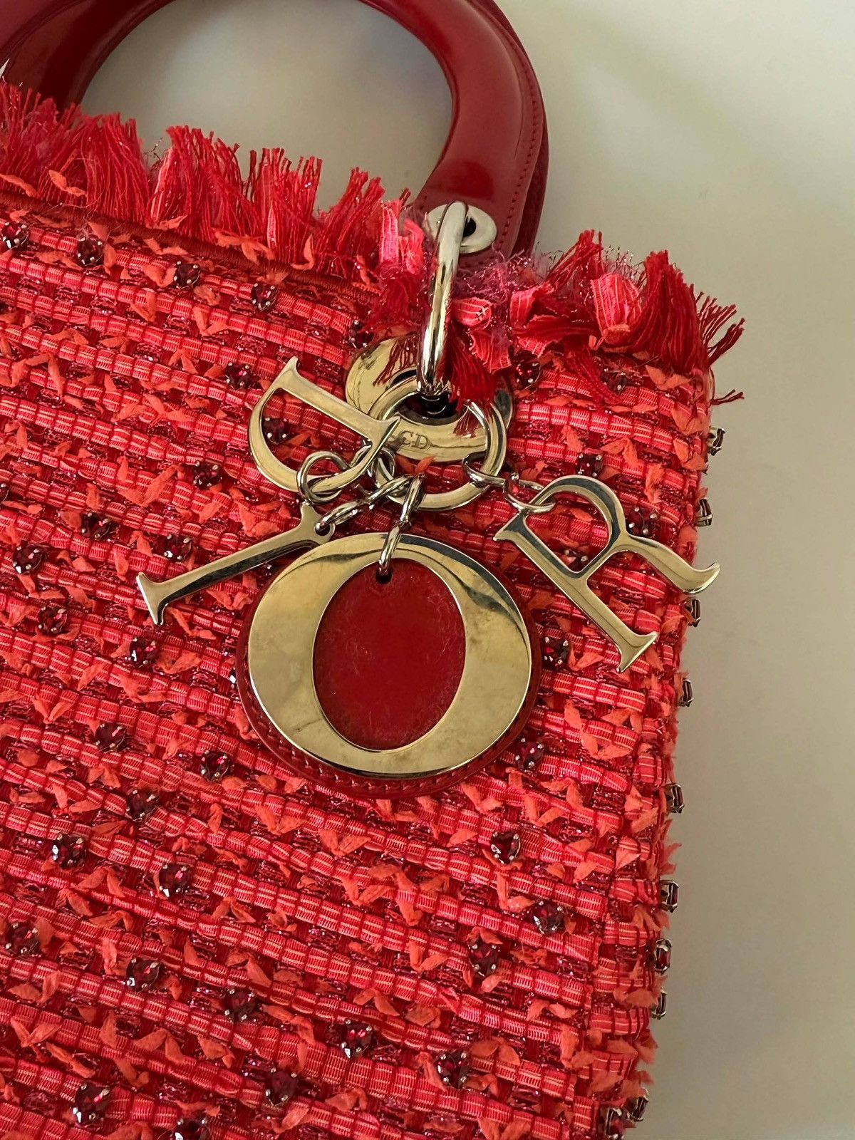 Dior Christian Dior 2012 Tweed Fringe Rhinestone Lady Dior Bag Size ONE SIZE - 8 Thumbnail