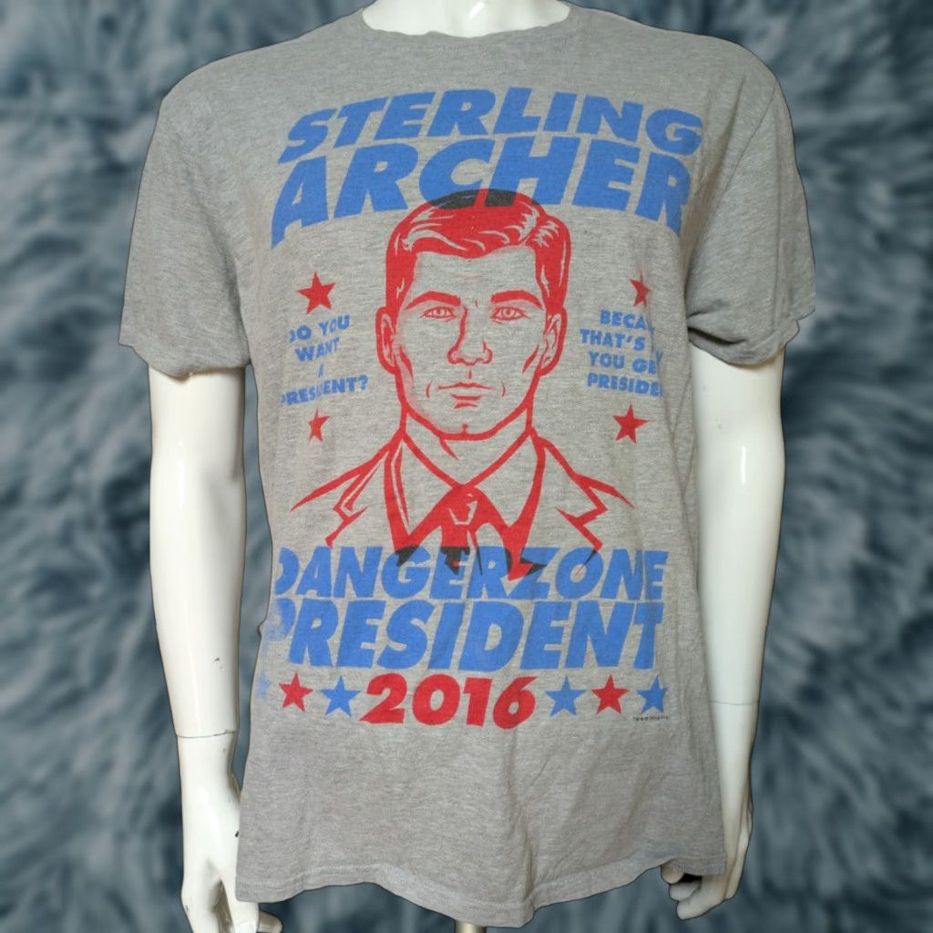 Gildan Sterling Archer Danger Zone President 2016 T Shirt XL Cartoon TV Show FX Shirt Men XL Gray Cotton Blend Gildan 90% 10% Polyester Size US XL / EU 56 / 4 - 1 Thumbnail