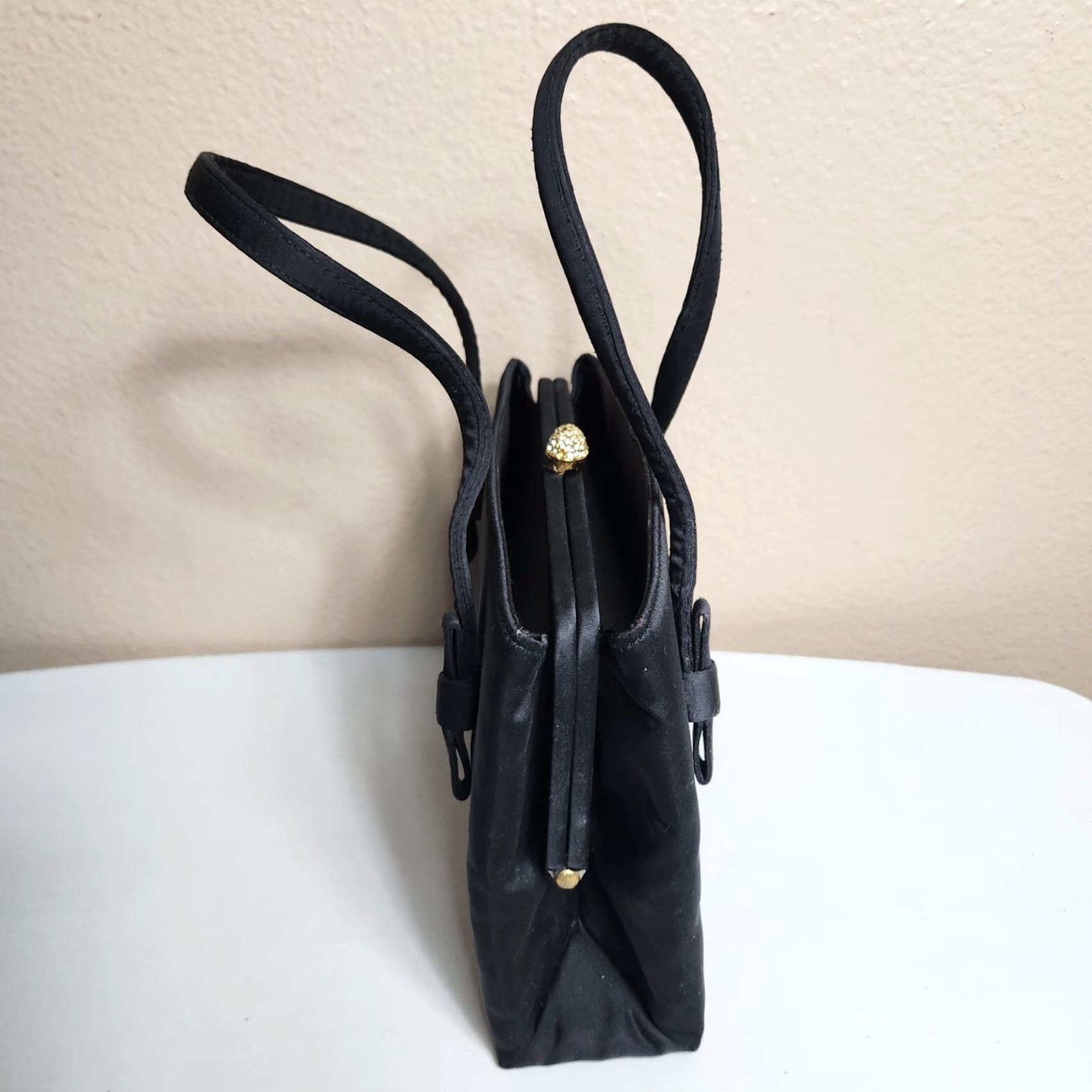 Vintage VINTAGE After Five Black Satin Structured Evening Bag w/Attached Coin Purse 1950s Women’s Satin Evening Bag Size ONE SIZE - 6 Thumbnail