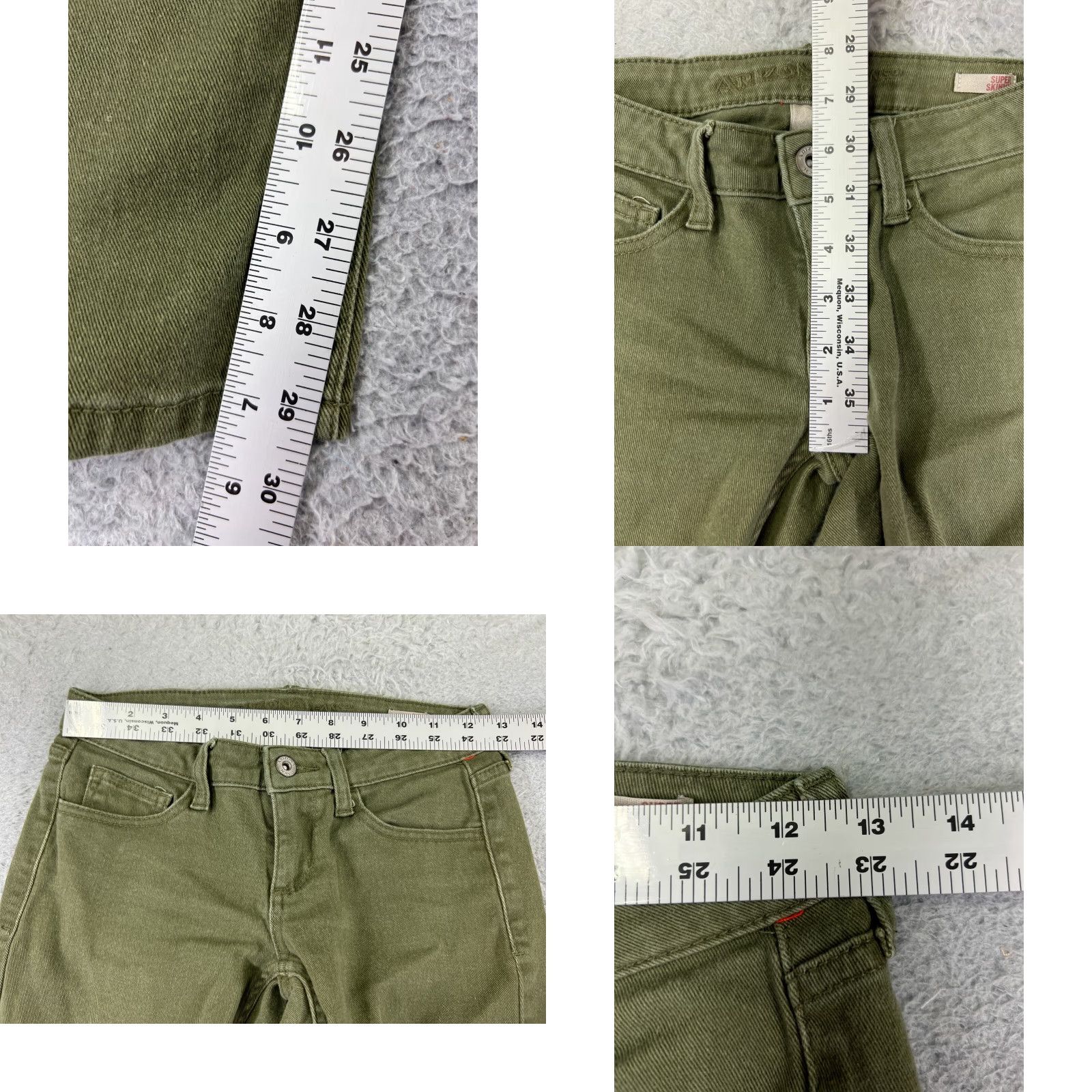 Vintage Arizona Jeans Women Green Skinny 0 Ultra Low Rise Cotton Blend 23x29 Denim 5-Pocket Design Regular Inseam 29 in Size 25" / US 0 / IT 36 - 8 Thumbnail