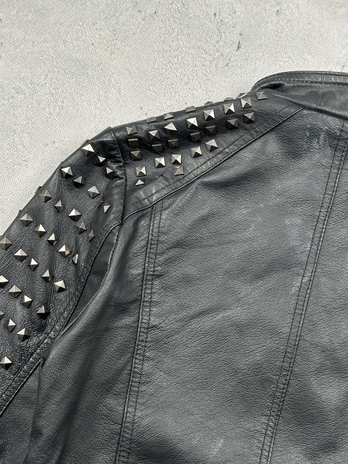 Genuine Leather Never Denim Studded Leather Biker Jacket Black Punk Moto Y2K Size S / US 4 / IT 40 - 14 Thumbnail