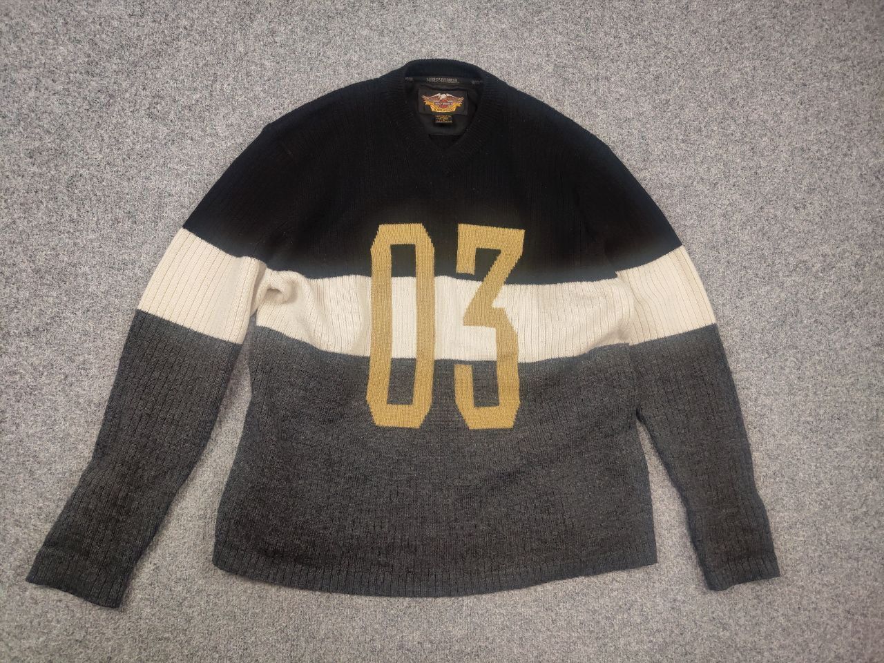 Harley Davidson Harley-Davidson Vintage Knit Sweater Striped V-Neck Japan Size US L / EU 52-54 / 3 - 8 Thumbnail