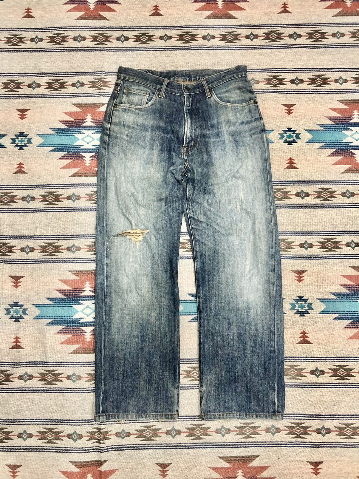 Japanese Brand WIDE LEG GOLD RUSH DISTRESSED DENIM Size US 30 / EU 46 - 1 Thumbnail