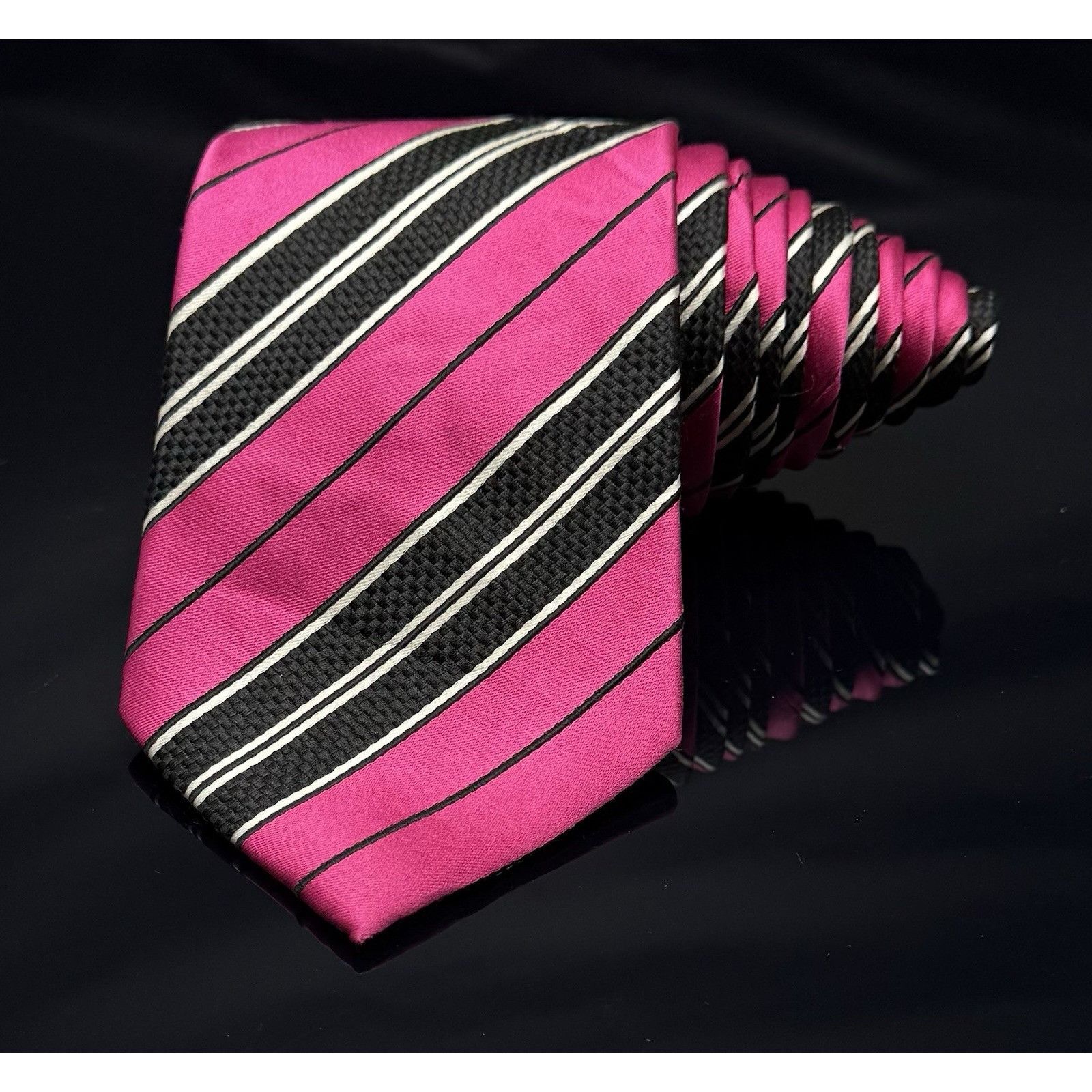 Donald Trump Donald J Trump Men’s Tie Pink Black Striped 60” Size ONE SIZE - 2 Thumbnail