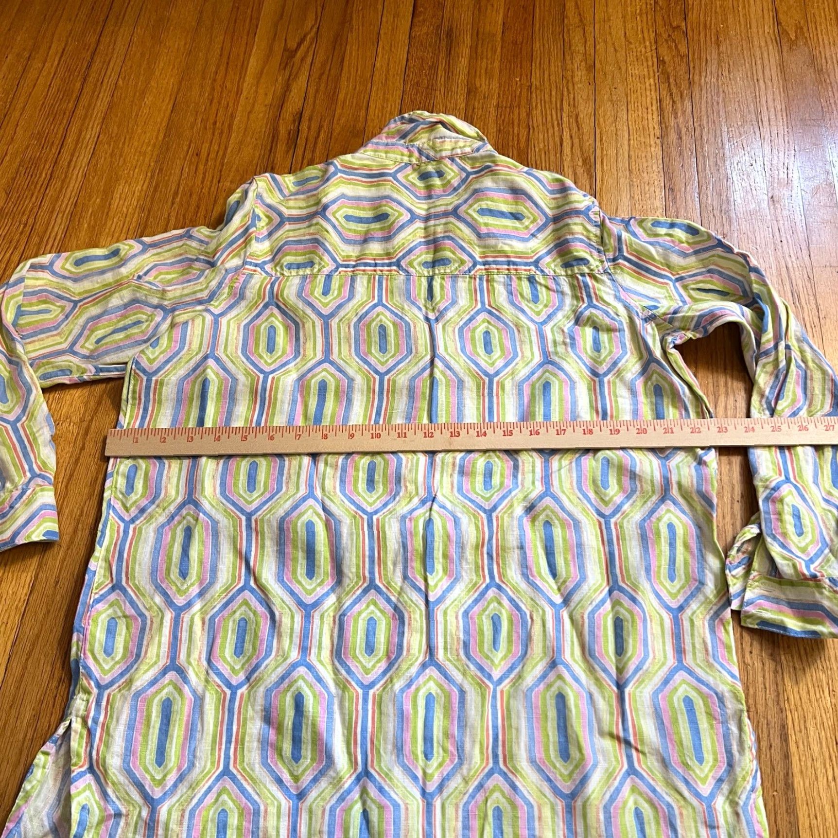 Vintage Sigrid Olsen Shirt Womens Large Button Down Linen Green Blue Tunic Top Blouse Regular L Womens Size L / US 10 / IT 46 - 4 Thumbnail