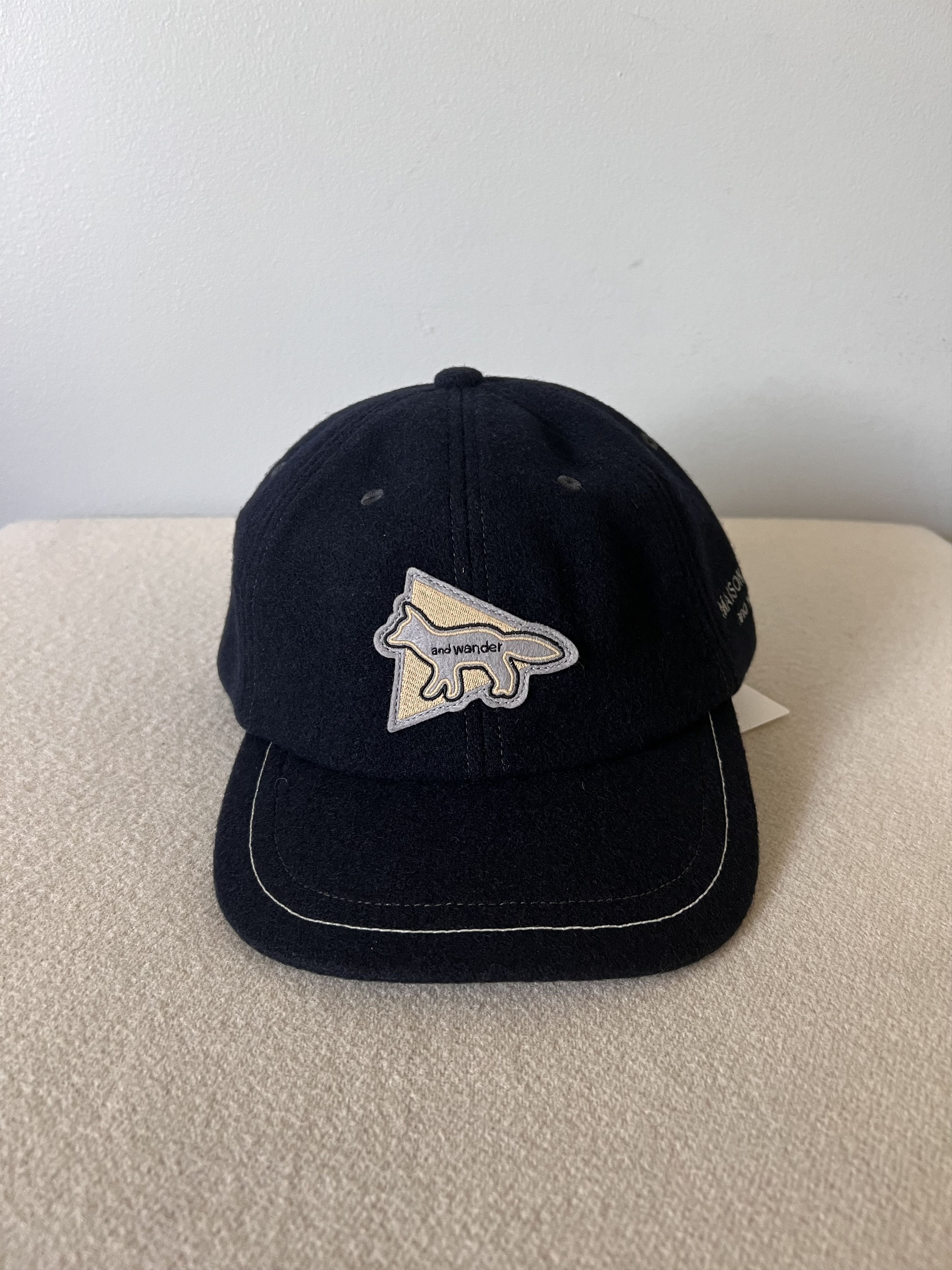 and Wander Maison Kitsune Wool Cap in Navy