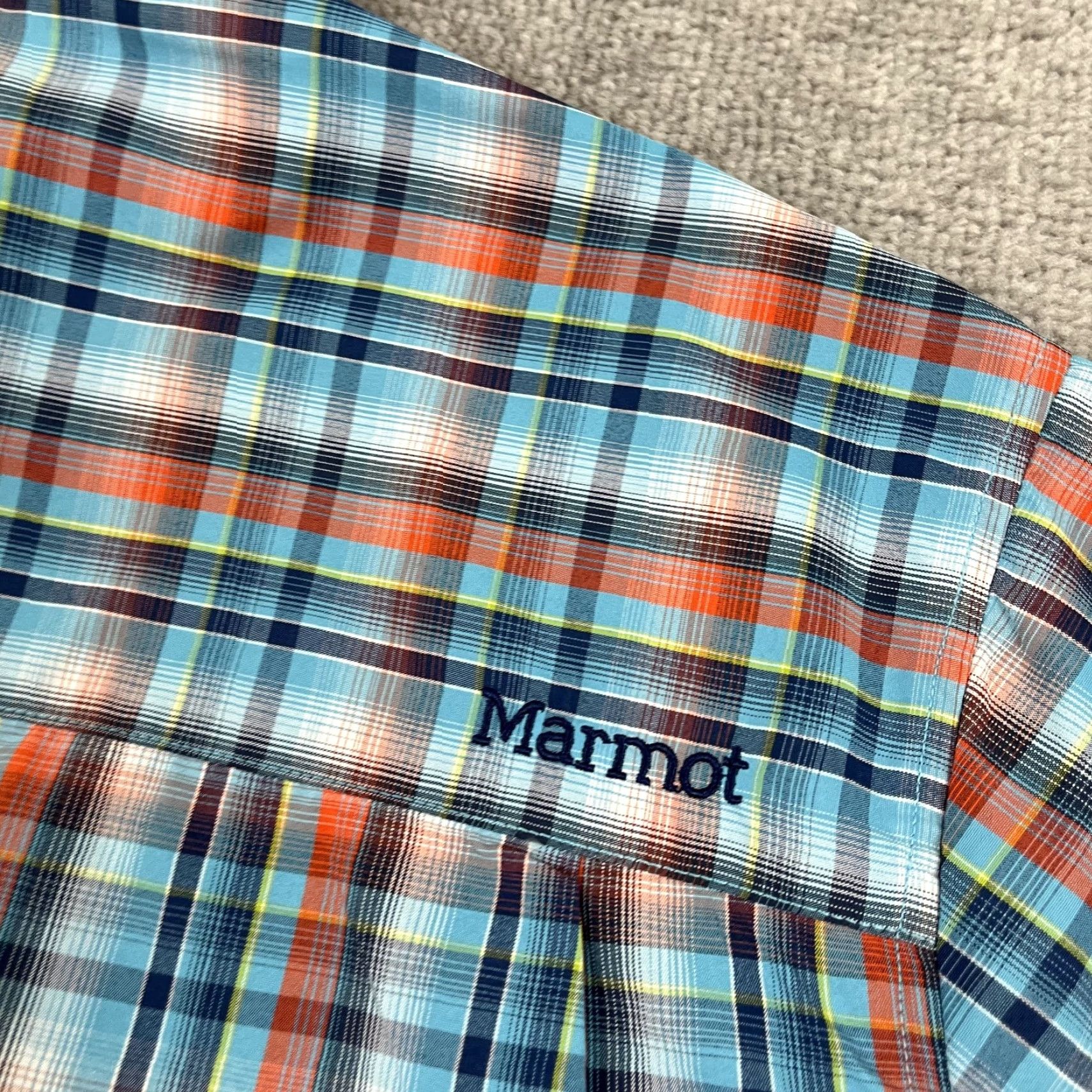 Marmot Marmot Shirt Mens XL Blue Orange Plaid Button-Up Hiking Outdoor Short Sleeve Shirt Size US XL / EU 56 / 4 - 5 Thumbnail