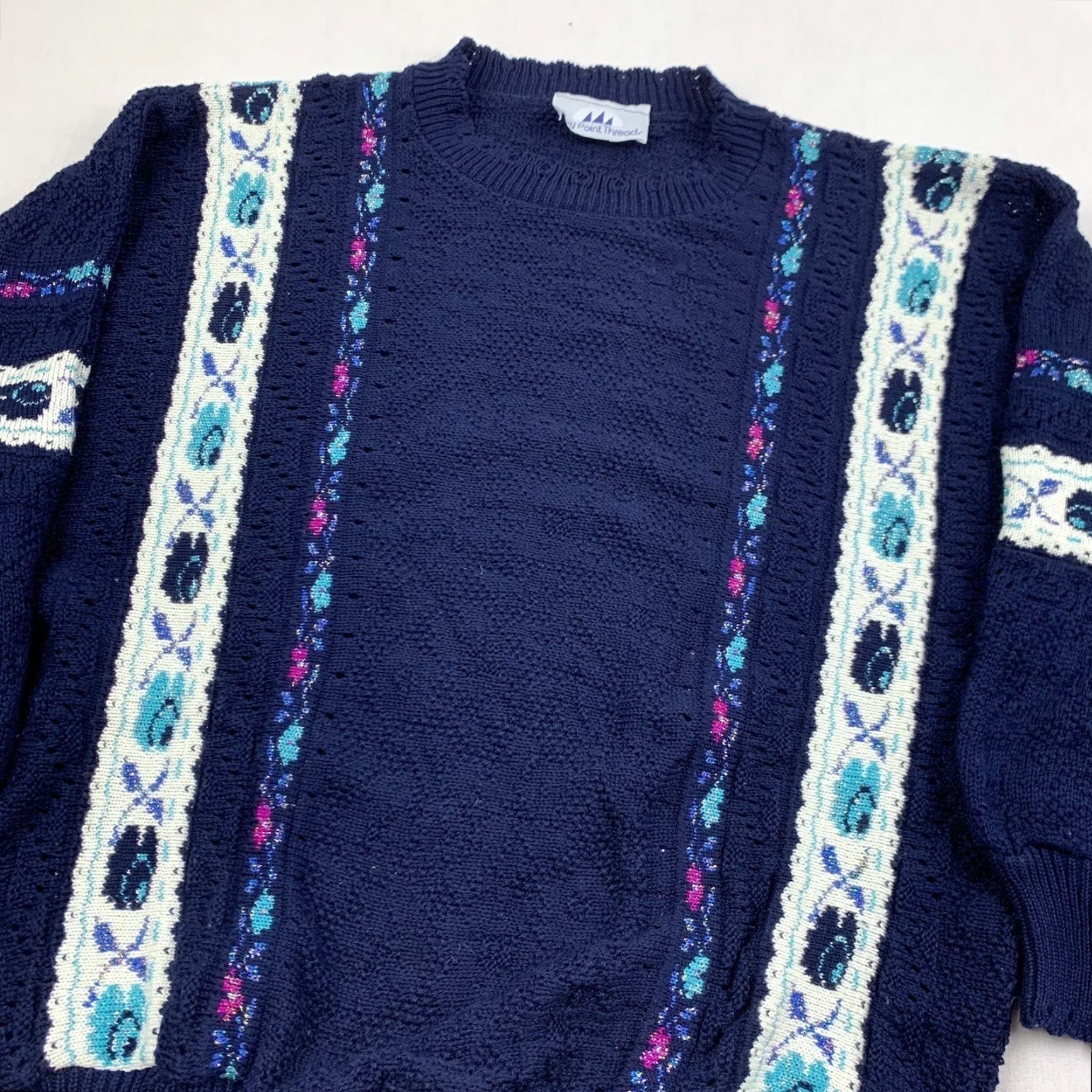 Vintage VINTAGE Bay Point Threads Sweater Womens L Blue Glitter Pullover 90s Knit Crew Neck Long Sleeve Size L / US 10 / IT 46 - 2 Thumbnail