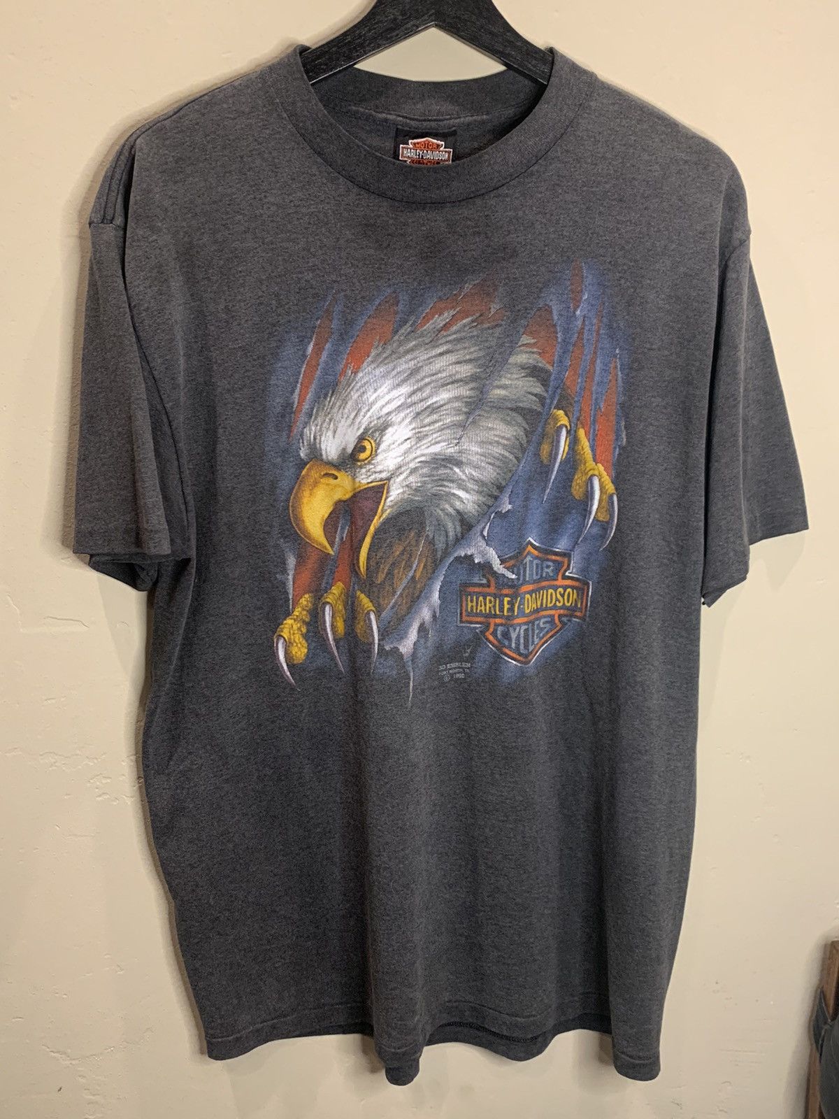 Harley Davidson × Vintage *RARE* Vintage 1990 3D Emblem Harley Davidson Eagle T-Shirt Size US XL / EU 56 / 4 - 1 Thumbnail