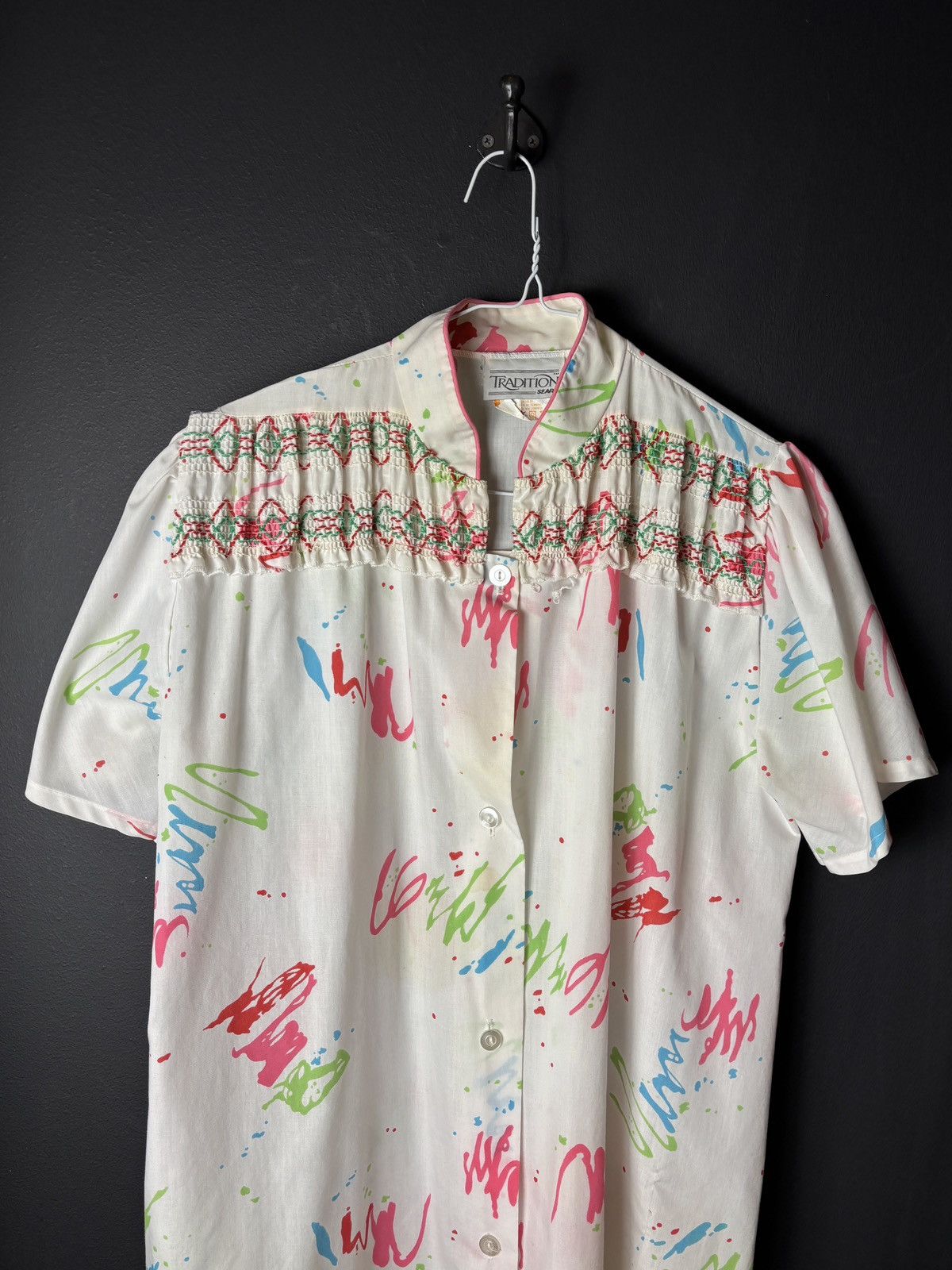 Vintage 1980s Vintage Sleep Gown Art Attack Ugly Print Frock Dress Size S / US 4 / IT 40 - 3 Thumbnail