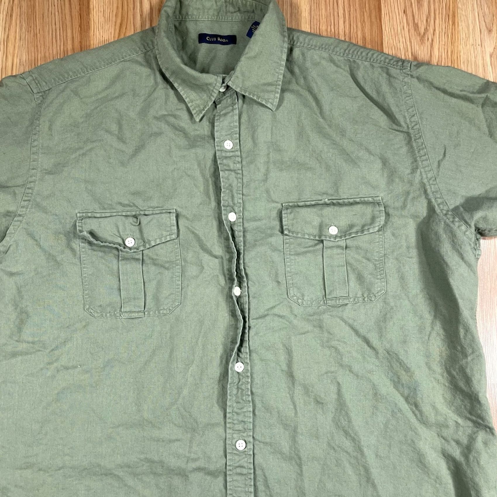Club Room Club Room Shirt Mens XL Short Sleeve Button-Up Green Linen Blend Collared Casual Breathable Pockets Vintage No? Size US XL / EU 56 / 4 - 2 Thumbnail