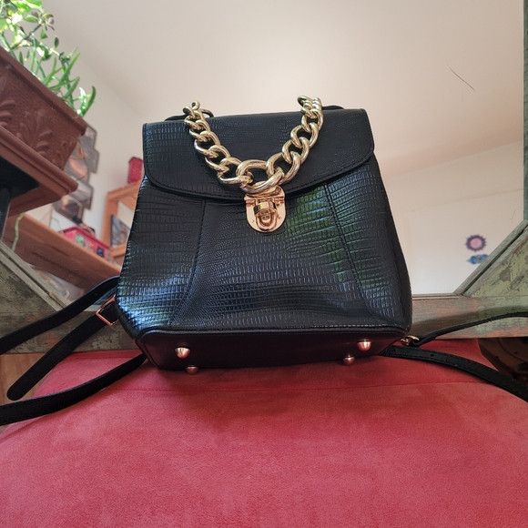 Other Divina Firenze Black Leather Backpack Crossbody Bag Size ONE SIZE - 3 Thumbnail