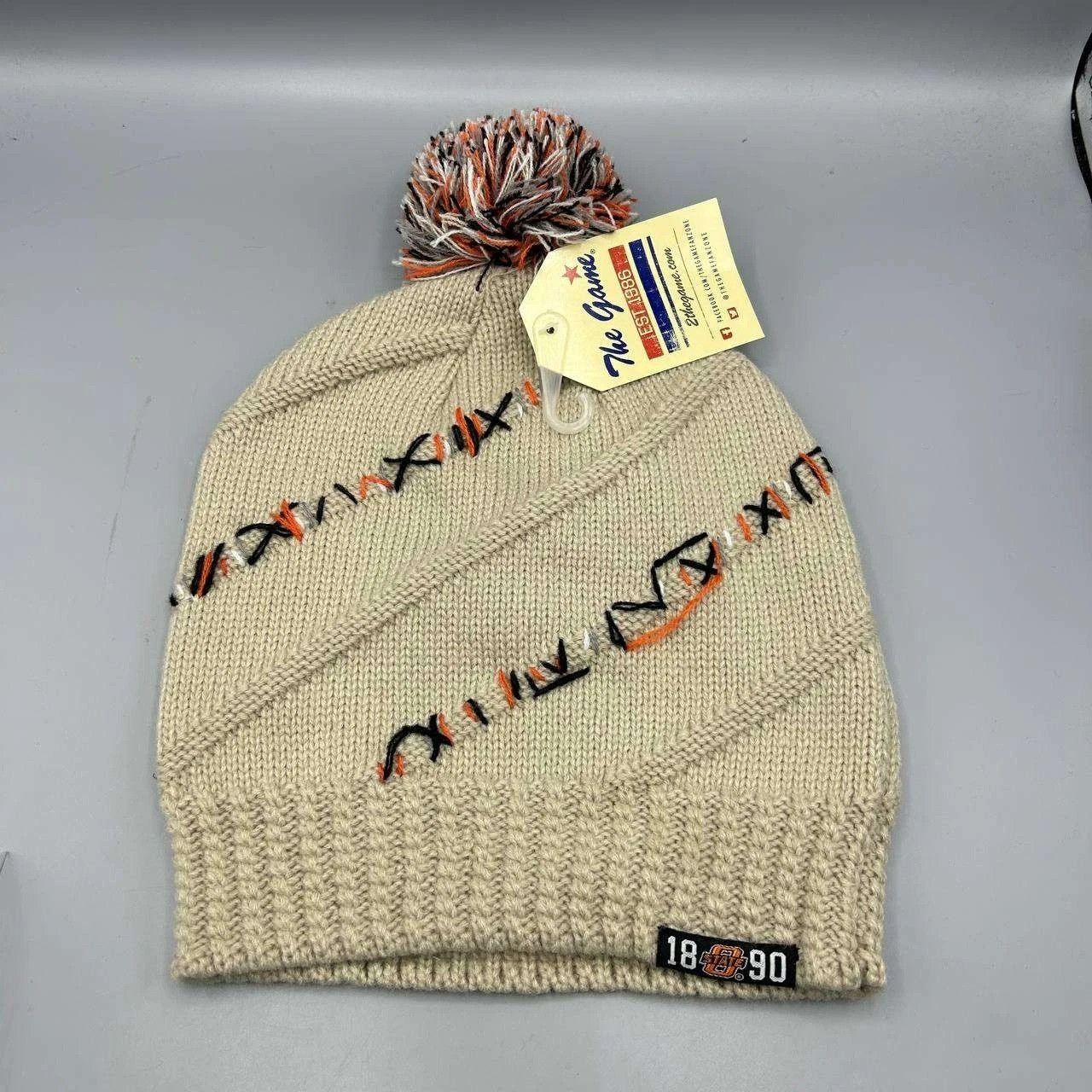 The Game Oklahoma State Cowboys Hat Men Beige Knitted Beanie Pom Pom Size ONE SIZE - 2 Thumbnail