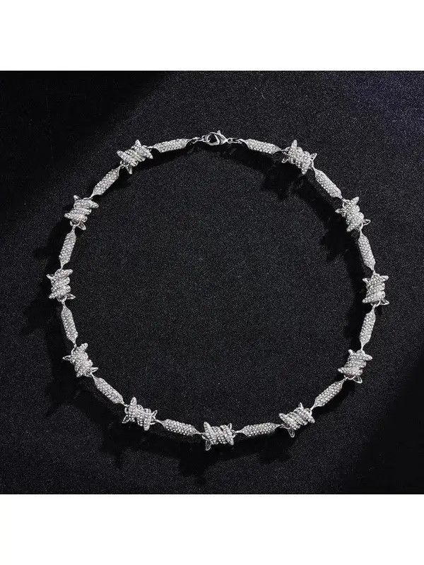 VIBE Bling Crystal Barbed Wire Link Choker Necklace Size ONE SIZE - 1 Thumbnail