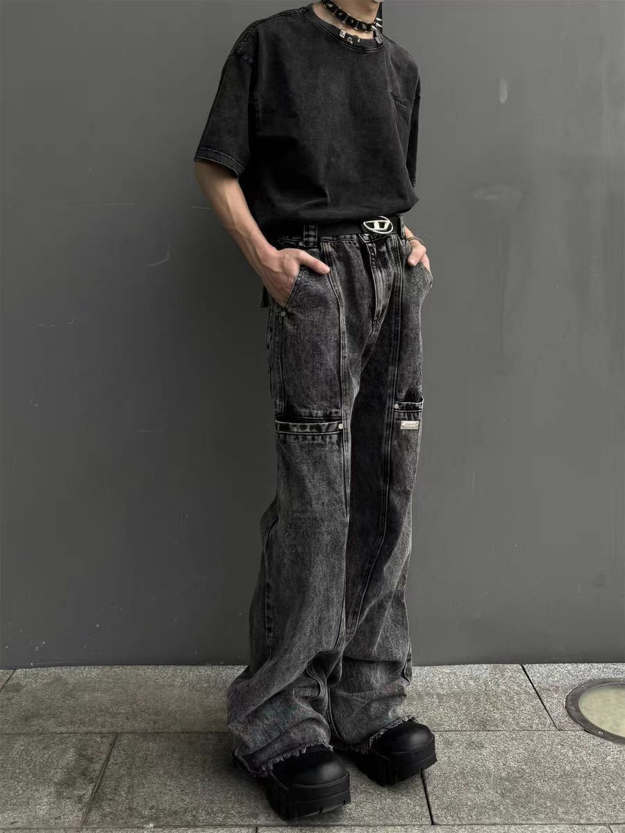 Japanese Brand × Jean Patchwork distressed legged raw edge baggy jeans Size US 30 / EU 46 - 1 Thumbnail