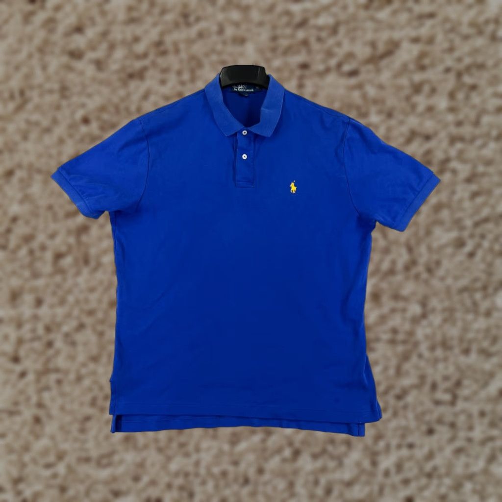 Ralph Lauren Polo Shirt Men XL Blue 100% Cotton Jersey Polo Shirt 100% Cotton Jersey Fabric