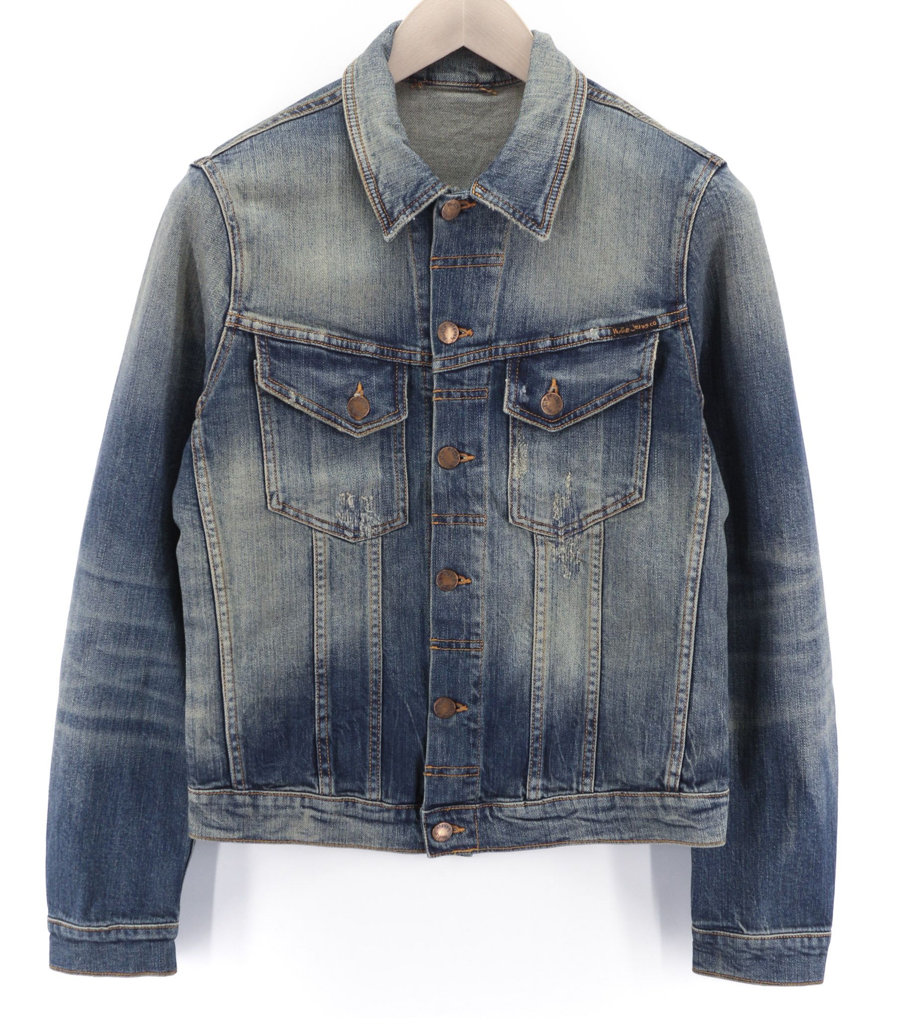 Nudie Jeans S Blue Denim Polo Neck Logo Jacket 80391 Size US S / EU 44-46 / 1 - 1 Thumbnail