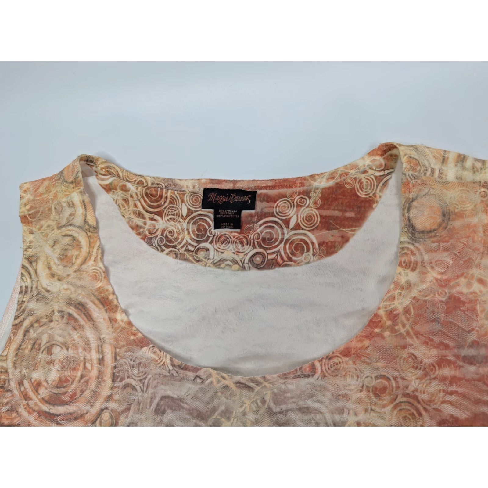 Vintage Maggie Barnes Blouse Tank Sleeveless Knit Nylon Polyester Spandex Orange Paisley 4X Plus Women Size XXL / US 16-18 / IT 52-54 - 6 Thumbnail