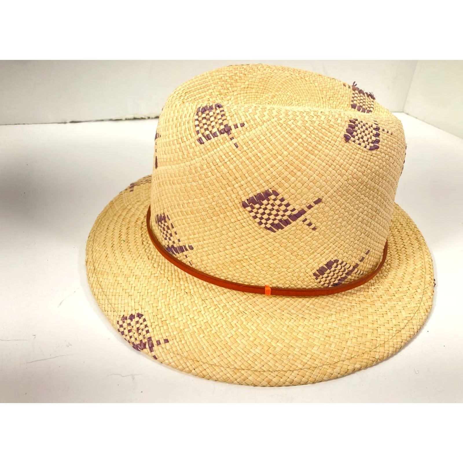 Brooks Brothers VINTAGE Brooks Brothers Panama Fedora Straw Hat Mens S/M Beige Fish Print Western Cowboy Size ONE SIZE - 5 Thumbnail