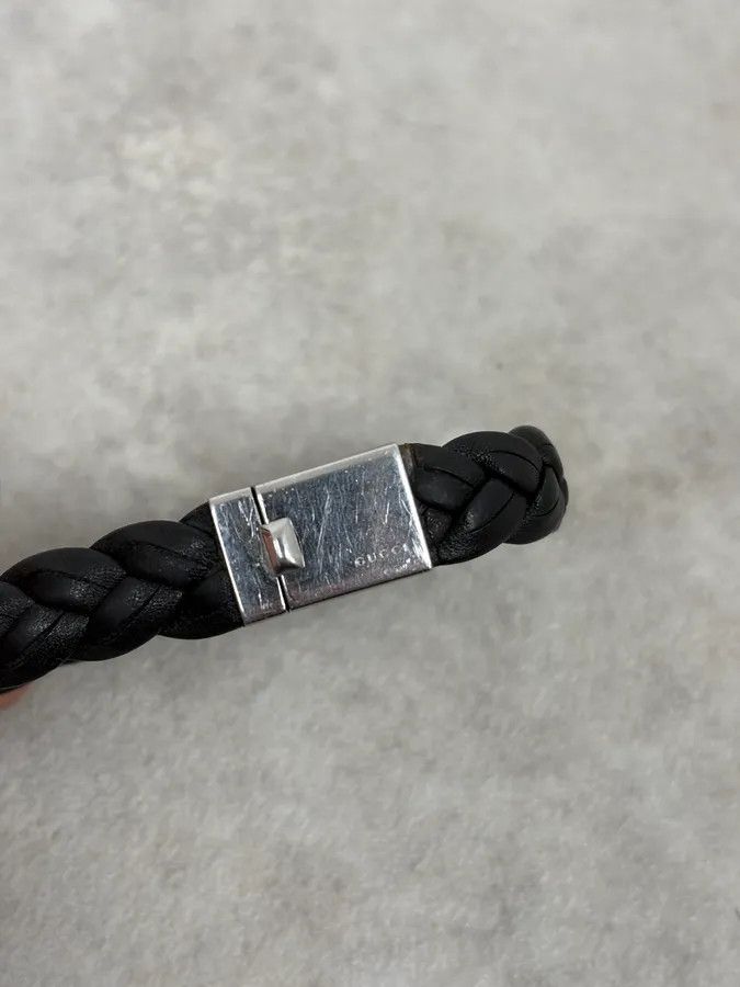 Gucci 2000s Gucci Silver & Leather Woven Bracelet Size ONE SIZE - 4 Thumbnail