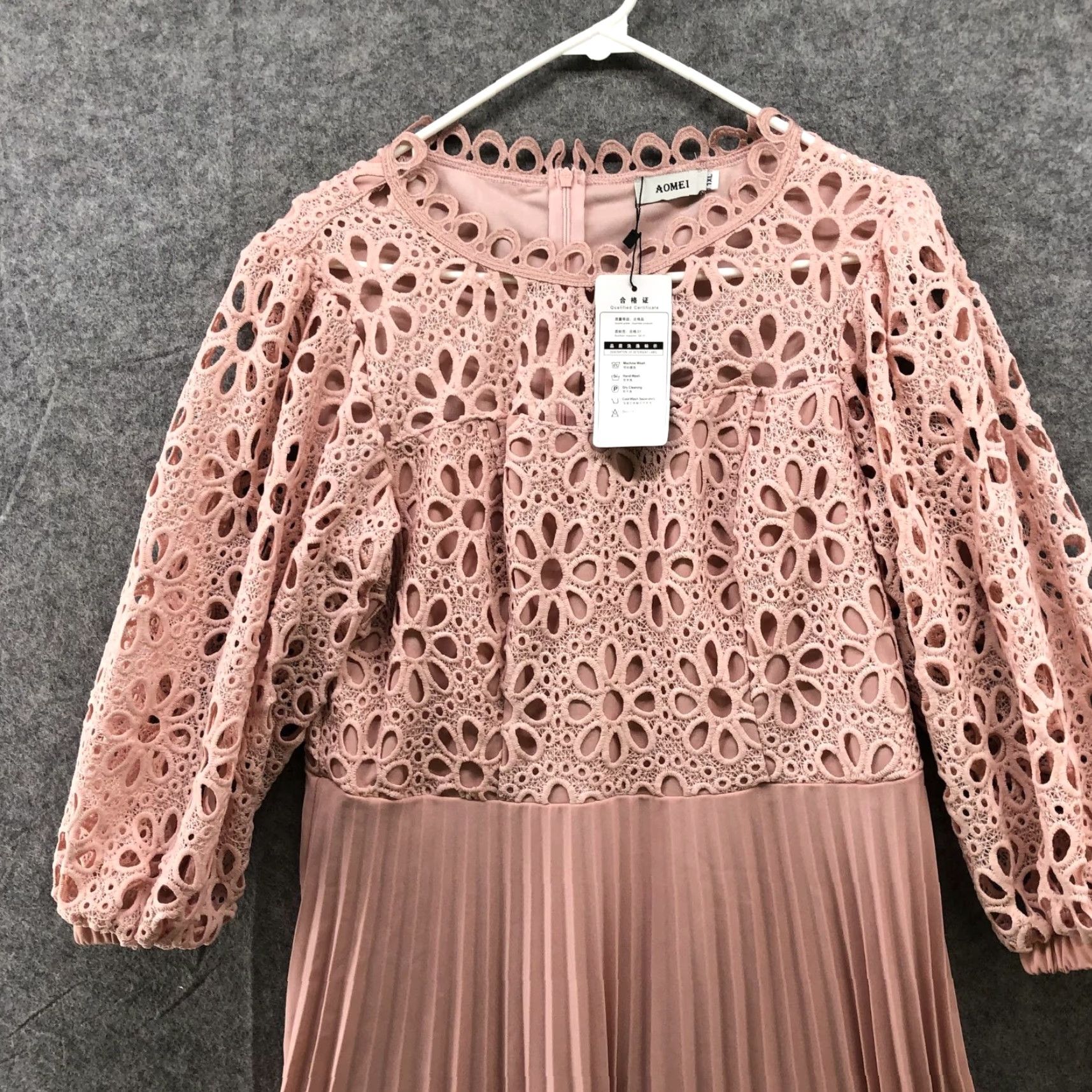 Pinko NWT AOMEI Dress Womens 1X Pink Crochet Balloon Sleeve Pleated Midi Cocktail Dress Size XL / US 12-14 / IT 48-50 - 3 Thumbnail