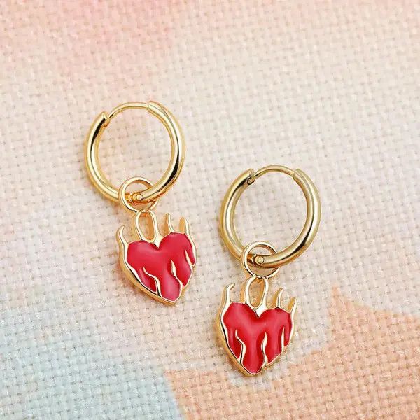 Japanese Brand × Vintage Hot Red Heart Earrings Size ONE SIZE - 3 Thumbnail