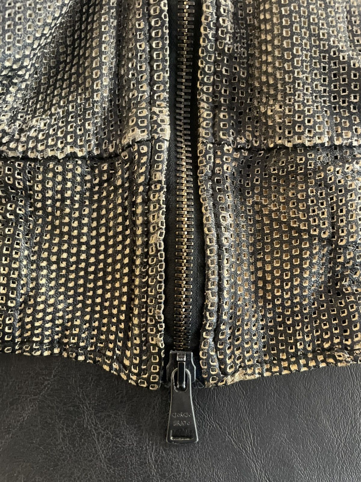 Giorgio Brato Giorgio Brato Perforated Leather Black Bomber Jacket Size US L / EU 52-54 / 3 - 4 Thumbnail