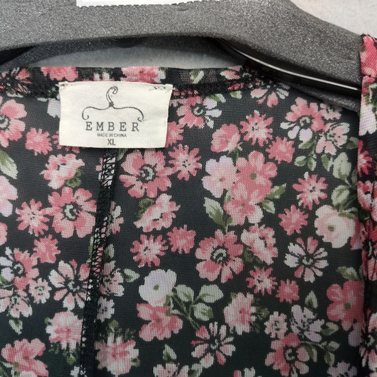 Other Ember Pink Floral Black Sheer Open Cardigan Shrug Fringe XL Size XL / US 12-14 / IT 48-50 - 3 Thumbnail