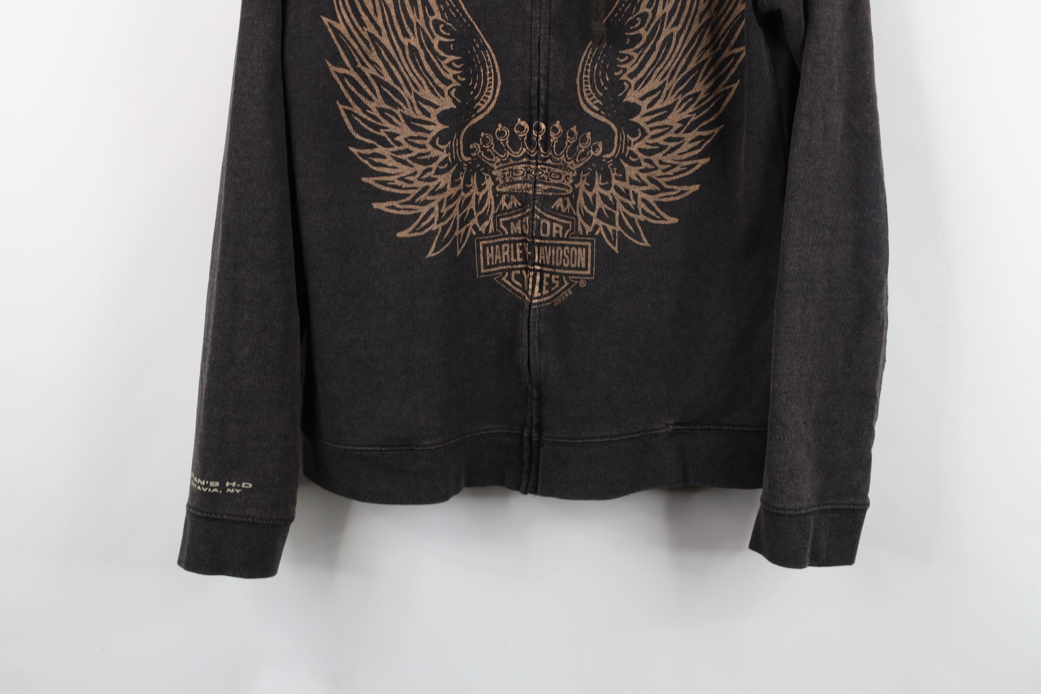 Harley Davidson Y2K Harley Davidson Stonewash Crown Wings Full Zip Hoodie Size M / US 6-8 / IT 42-44 - 3 Thumbnail