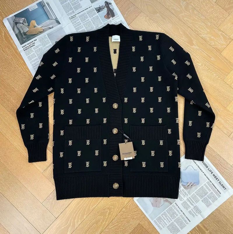 Burberry Burberry Black Knit Cardigan with Logo Pattern Size S / US 4 / IT 40 - 1 Thumbnail
