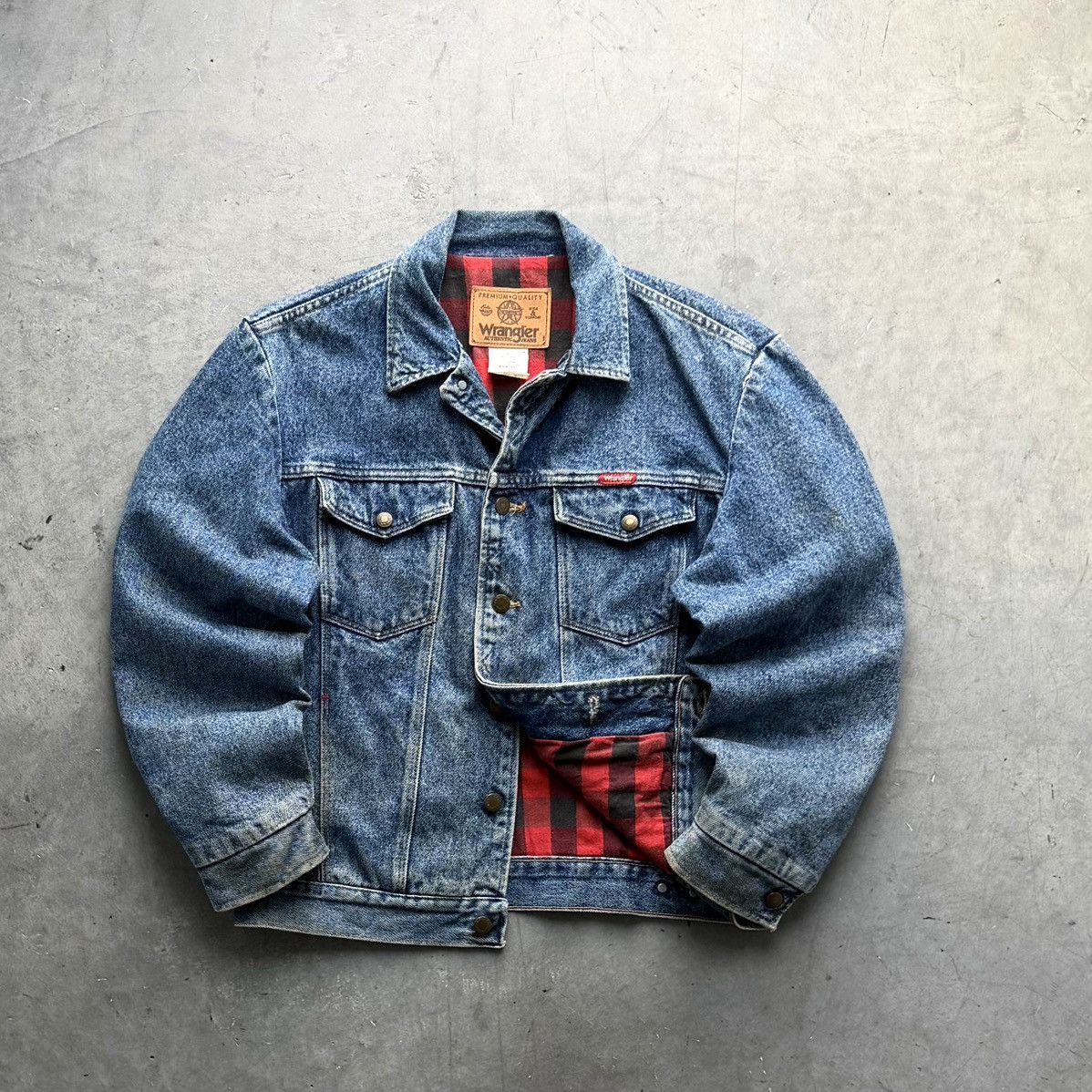 Vintage VINTAGE 90s FADED FLANNEL LINED DENIM JACKER WRANGLER MEDIUM Size US M / EU 48-50 / 2 - 1 Thumbnail