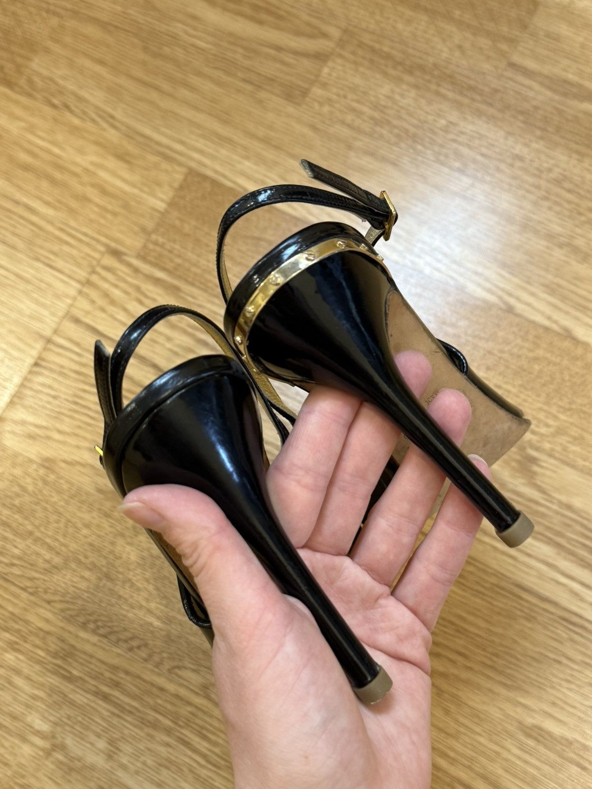 Dolce & Gabbana Vintage 00s Dolce & Gabbana Runway Heels Gold Back Detail Size US 9 / IT 39 - 5 Thumbnail