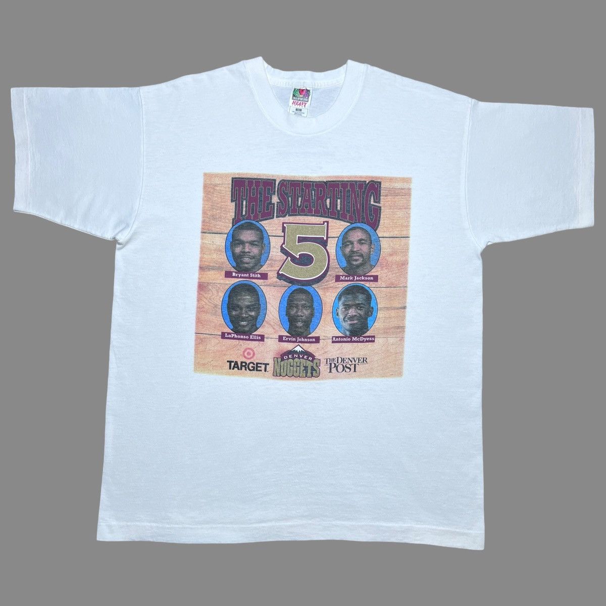 NBA × Vintage Vintage 90s NBA Denver Nuggets The Starting 5 Basketball Tee Size US XL / EU 56 / 4 - 1 Thumbnail
