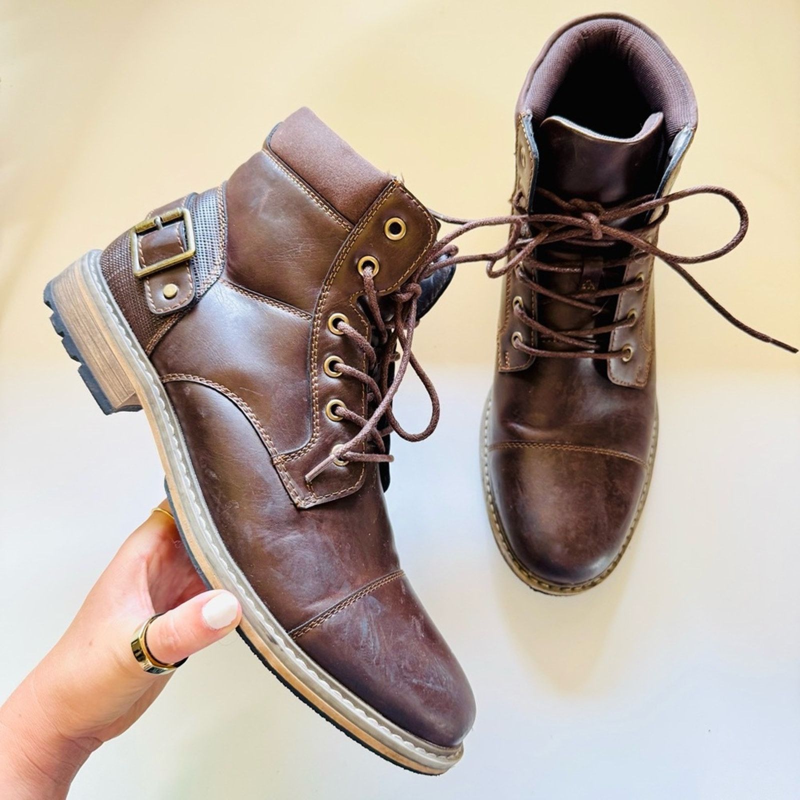 Nordstrom JF J FERRAR Brown Memory Foam Lace Up Buckle Ankle Boots 10 Size US 10 / EU 43 - 2 Thumbnail